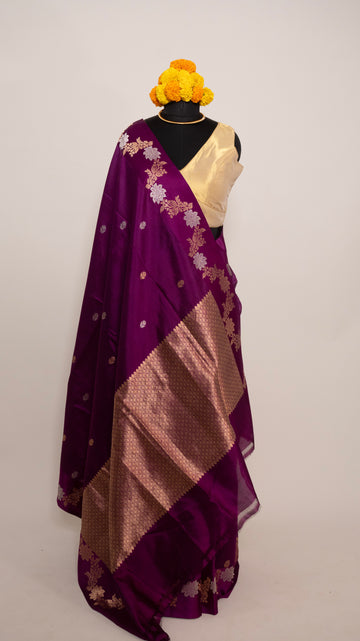 Magenta Jal Border Pure Silk Handloom Banarasi Sarees