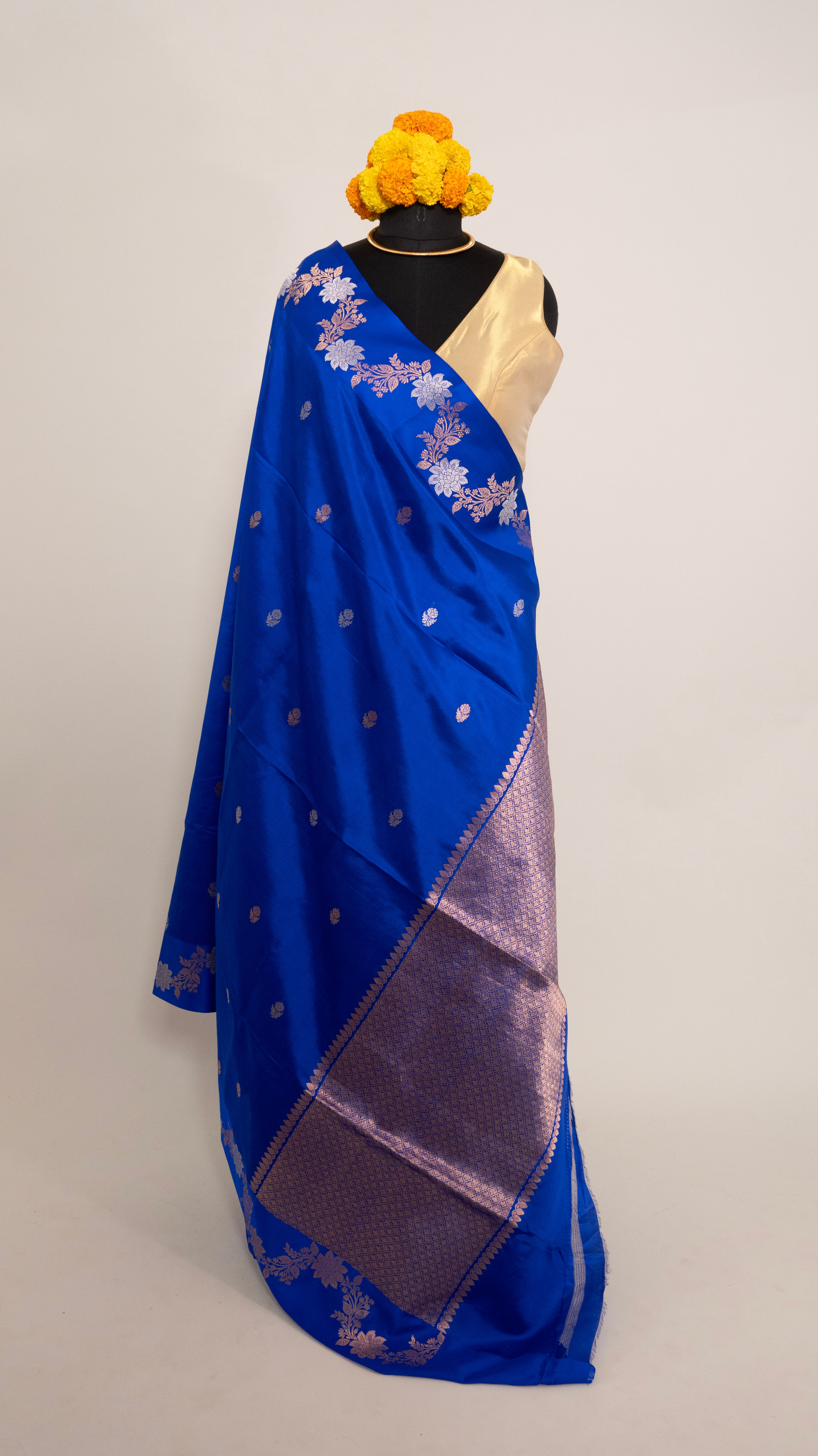 Royal Blue Jal Border Pure Silk Handloom Banarasi Saree