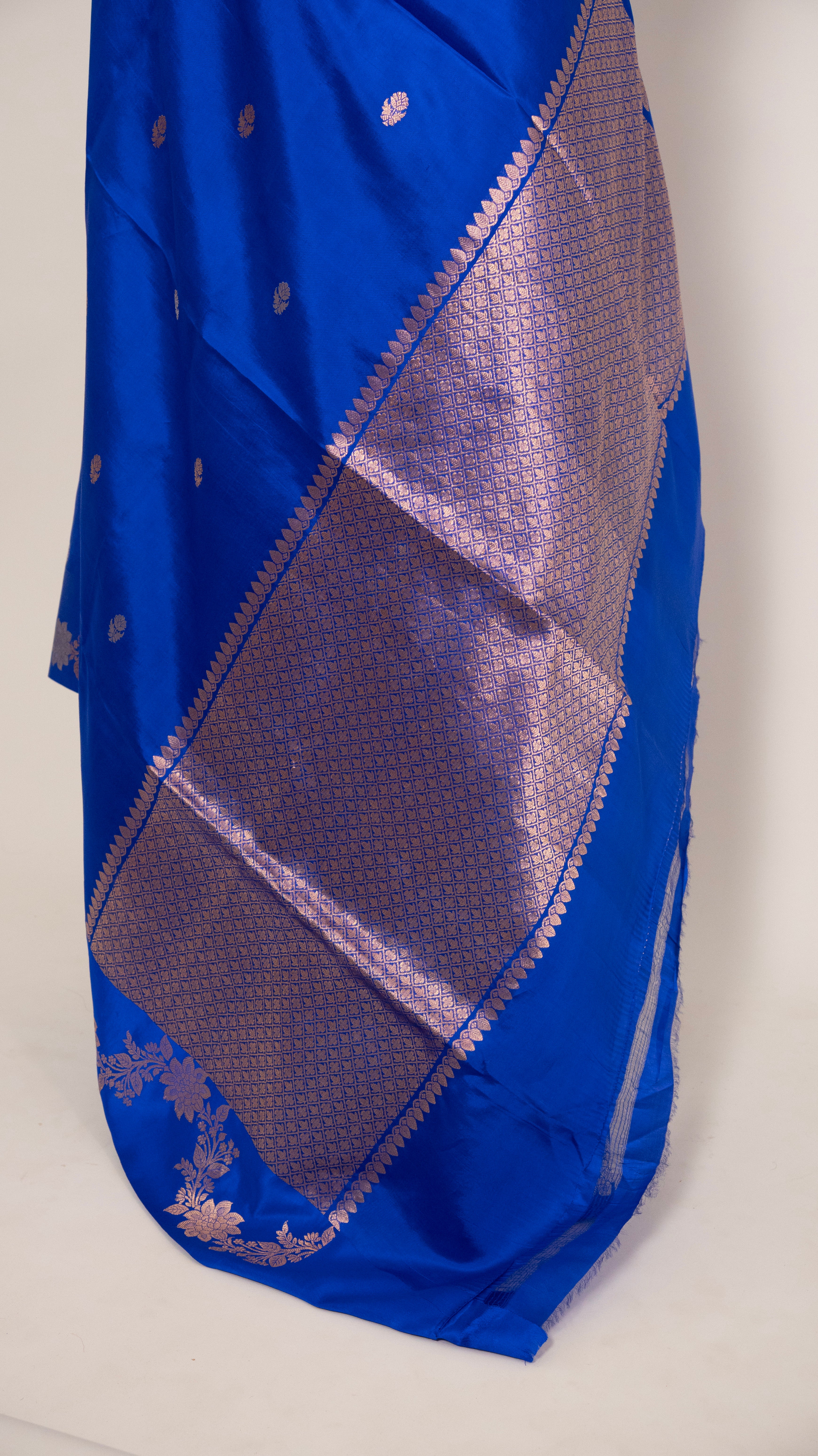 Royal Blue Jal Border Pure Silk Handloom Banarasi Saree