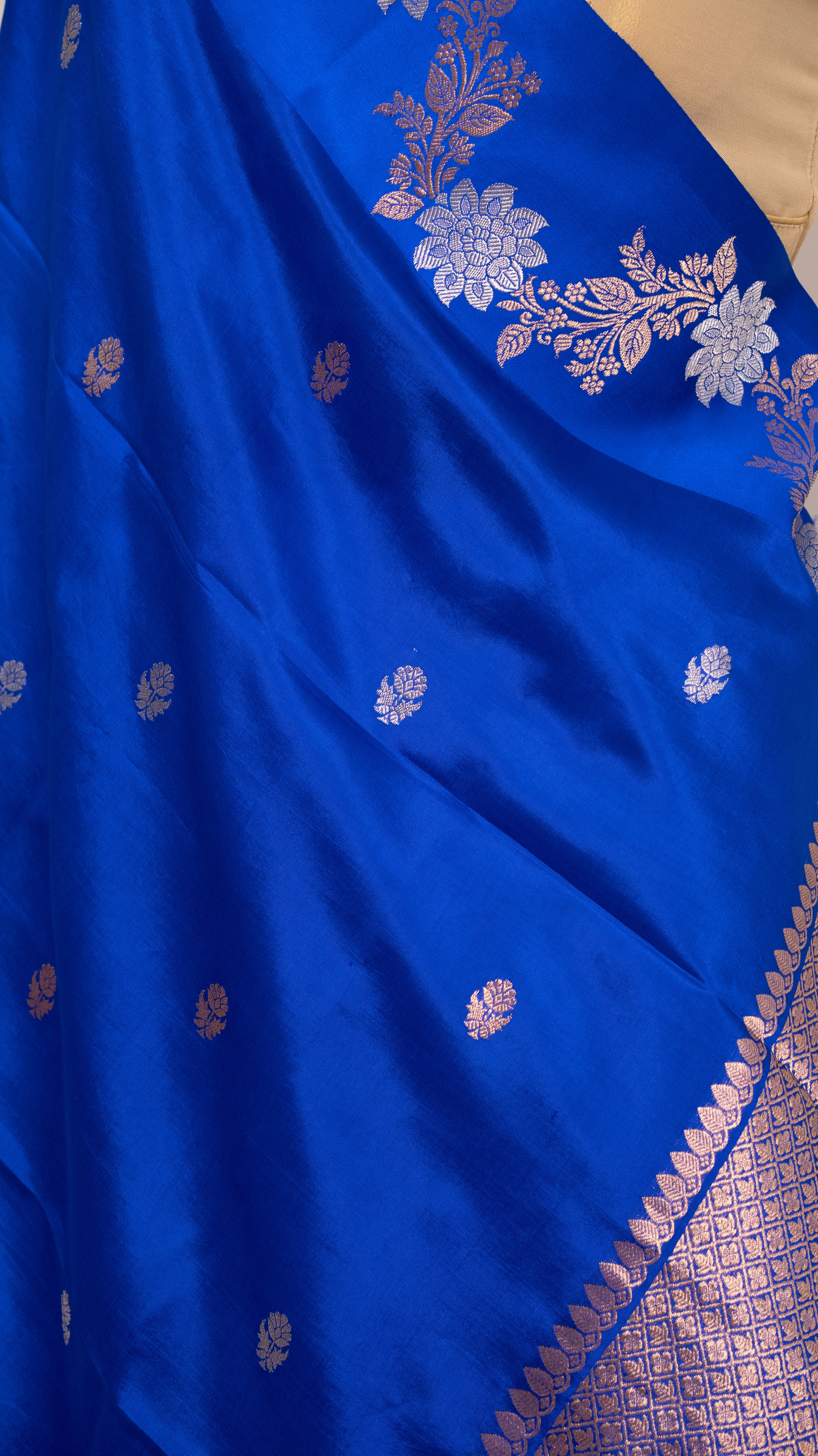 Royal Blue Jal Border Pure Silk Handloom Banarasi Saree