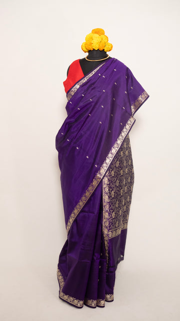 Purple Pure Silk Handloom Resham Pallu Banarasi Sarees