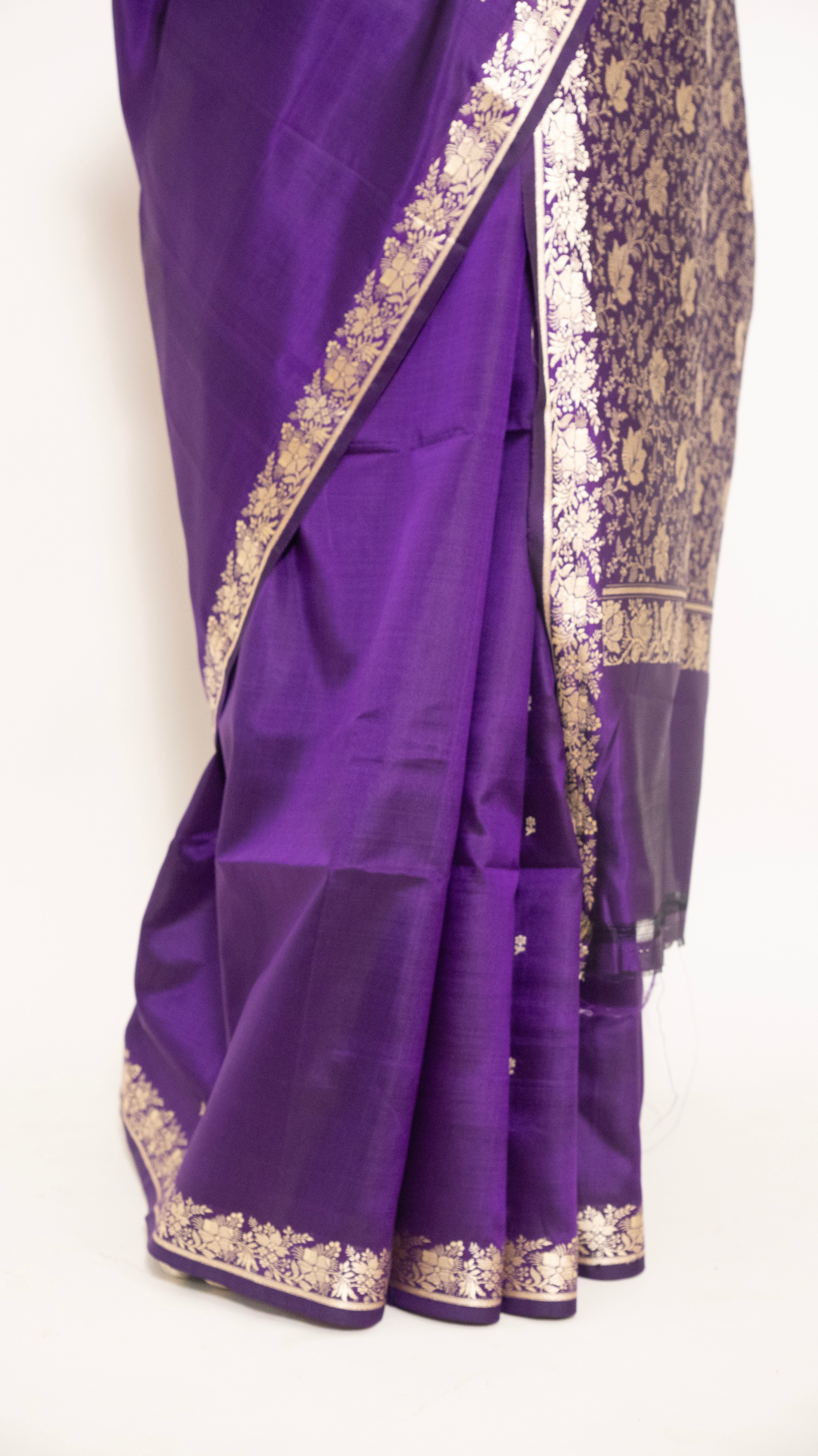 Purple Pure Silk Handloom Resham Pallu Banarasi Sarees