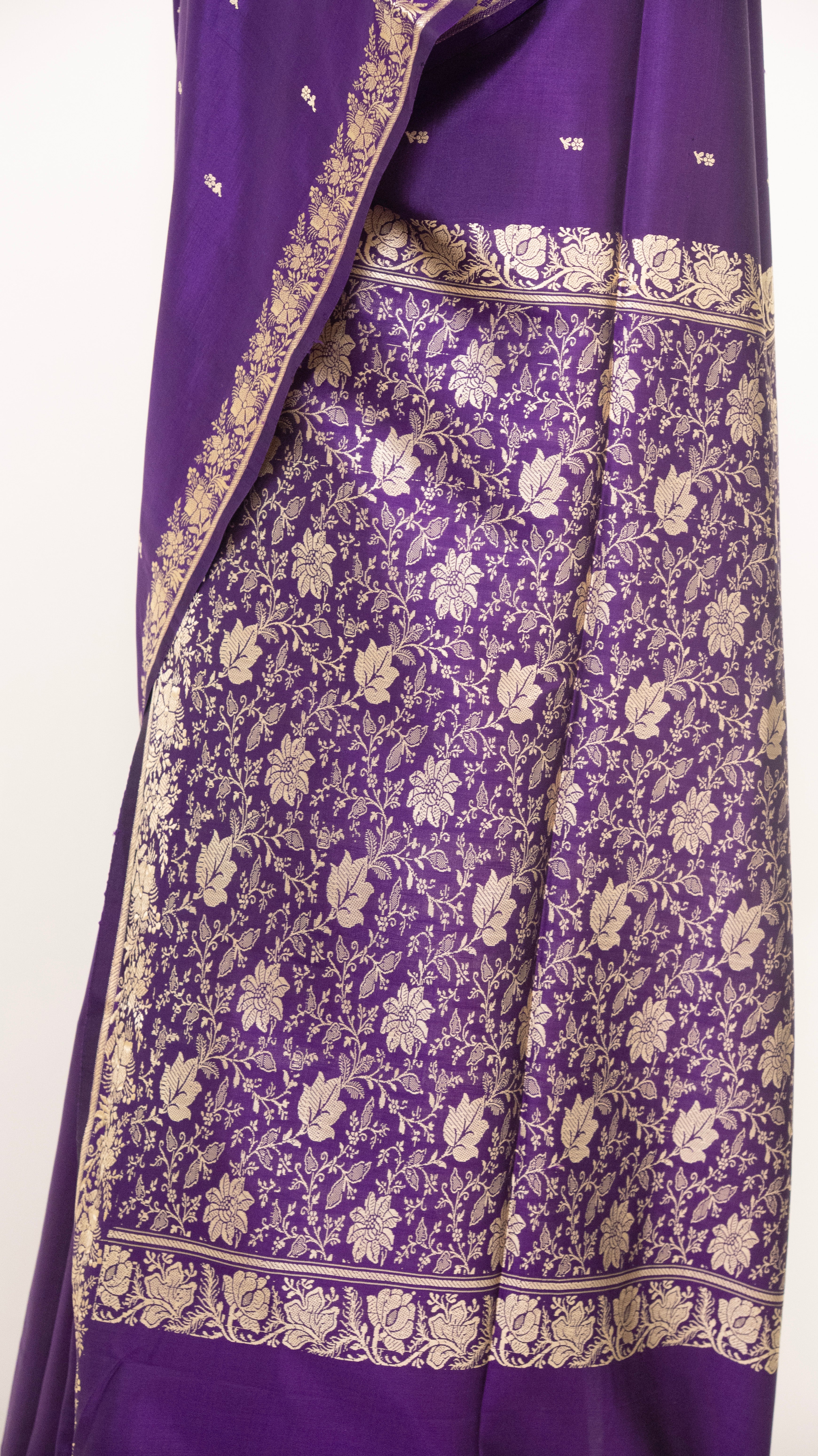 Purple Pure Silk Handloom Resham Pallu Banarasi Sarees