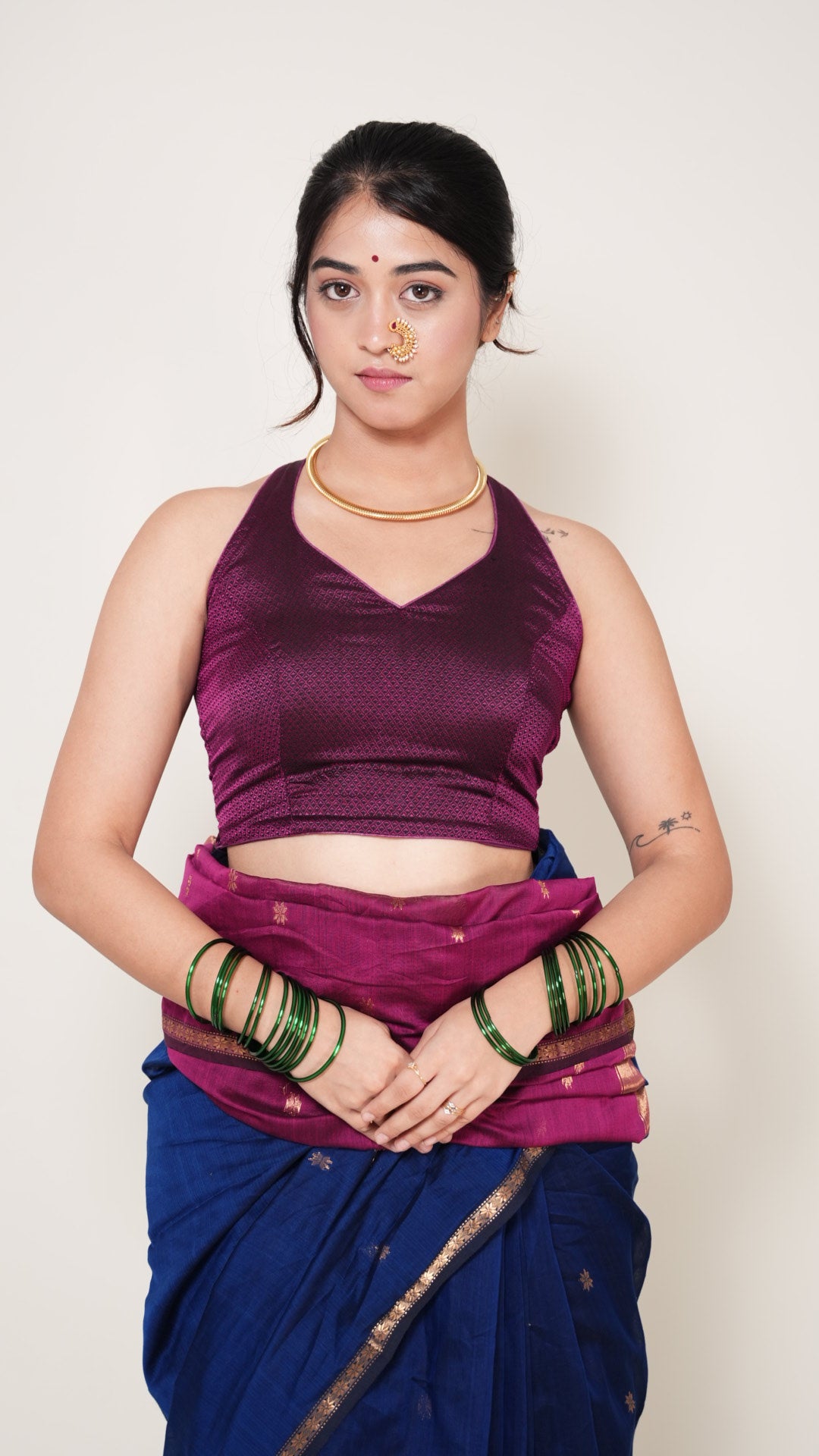 Magenta Halter Neck Khun Padded Blouse