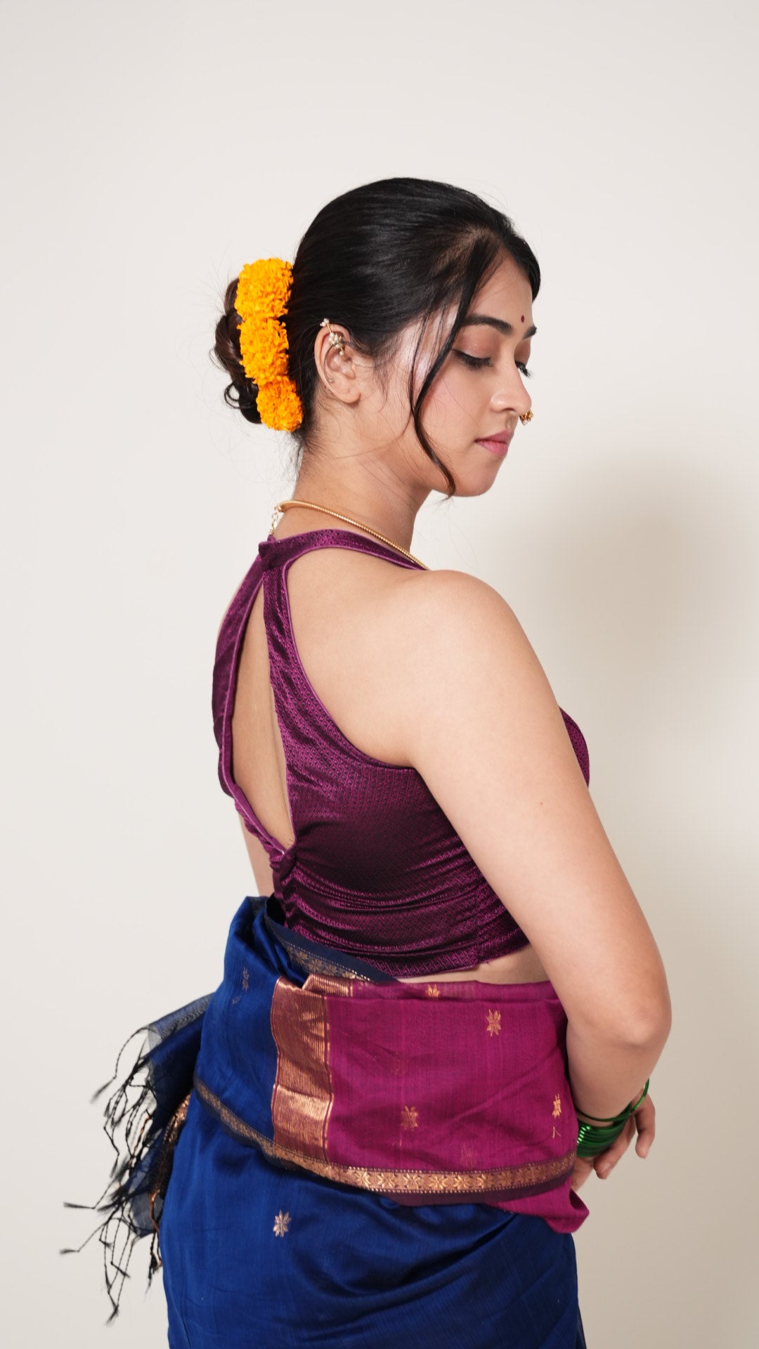 Magenta Halter Neck Khun Padded Blouse