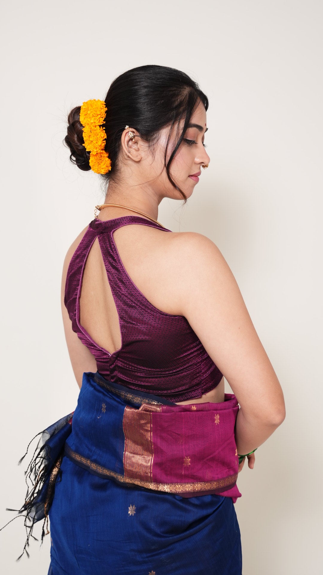 Magenta Halter Neck Khun Padded Blouse