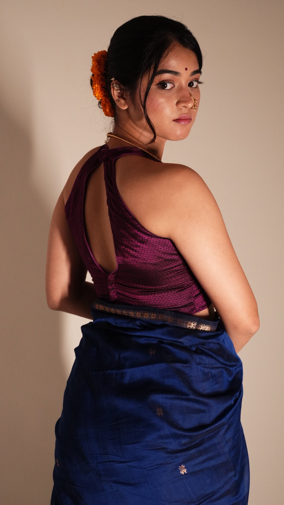 Magenta Halter Neck Khun Padded Blouse