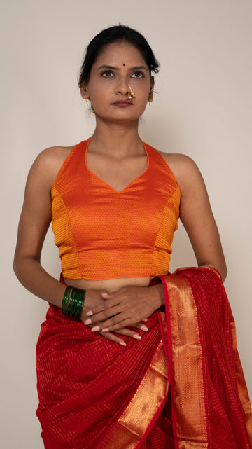 Rust Organe Halter Neck Khun Padded Blouse