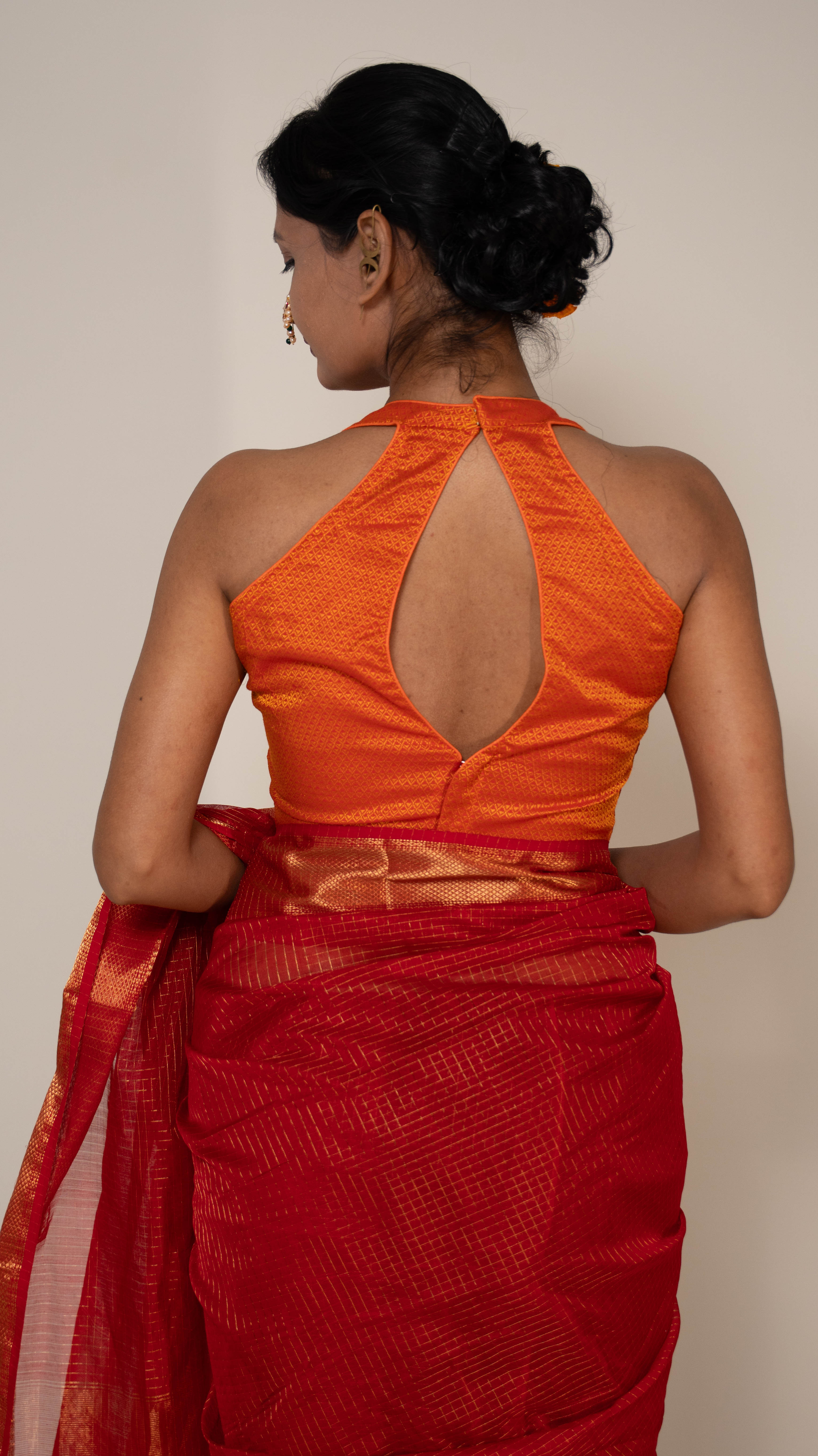 Rust Organe Halter Neck Khun Padded Blouse