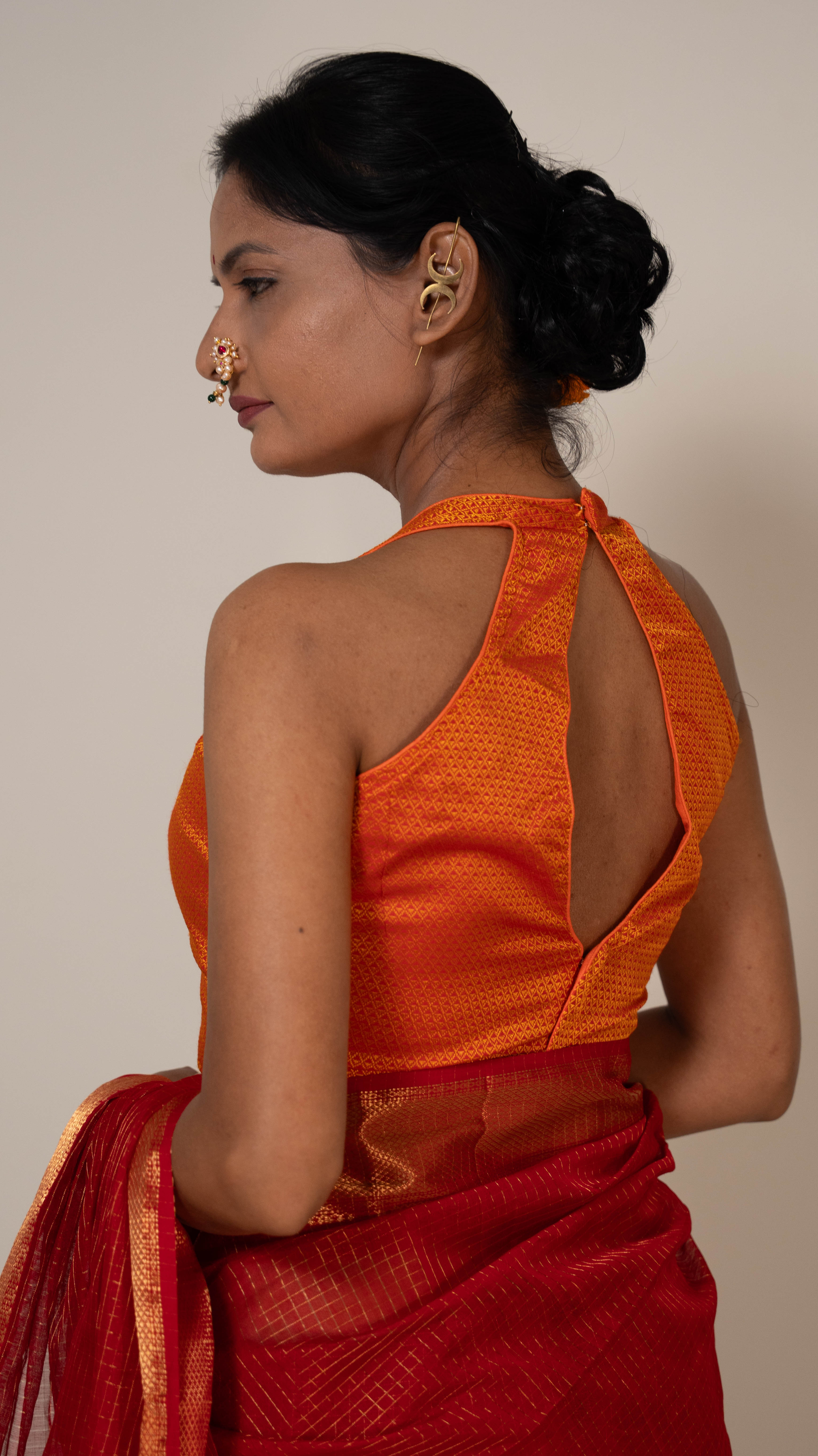 Rust Organe Halter Neck Khun Padded Blouse