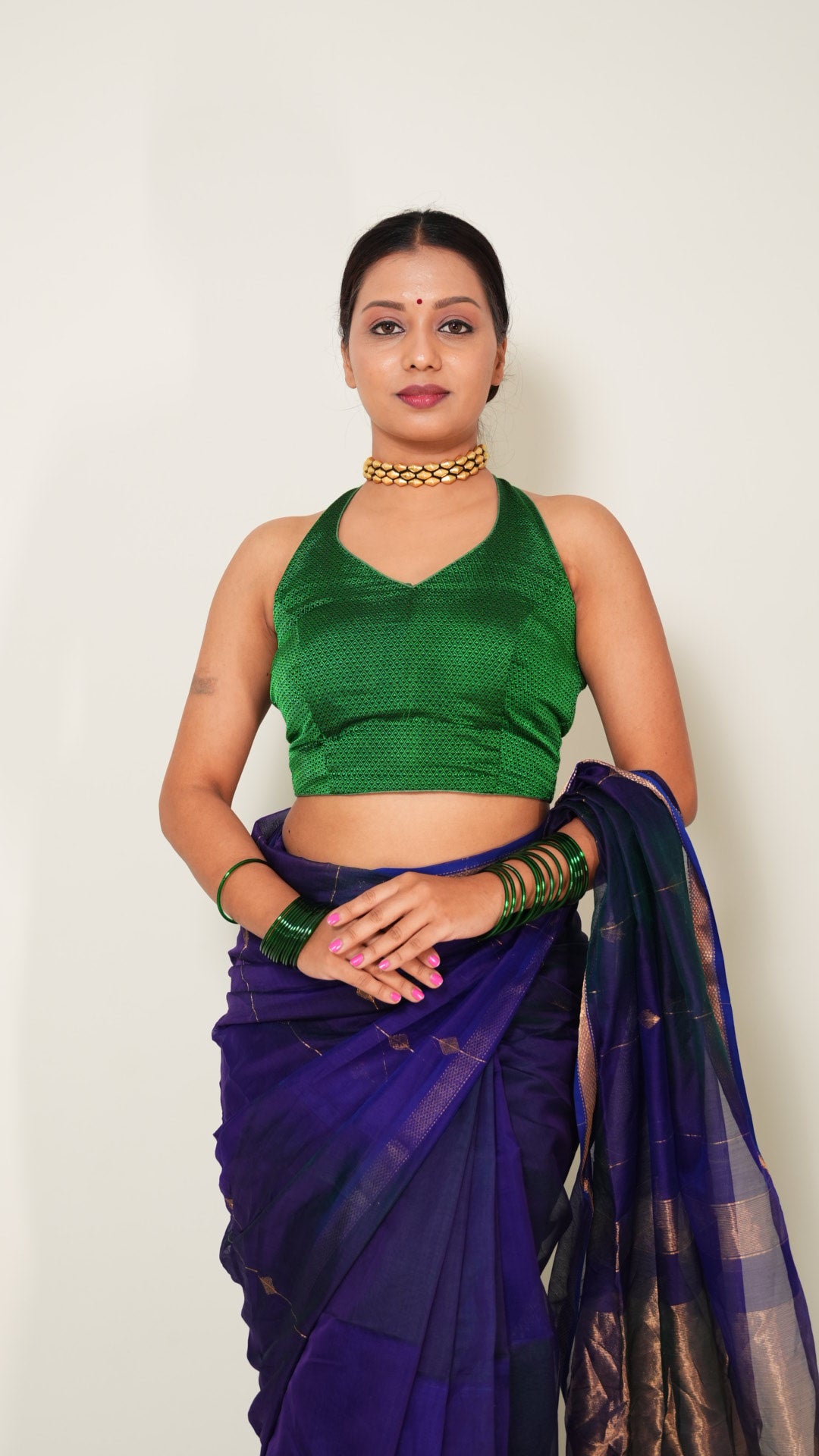 Green Halter Neck Padded Blouse