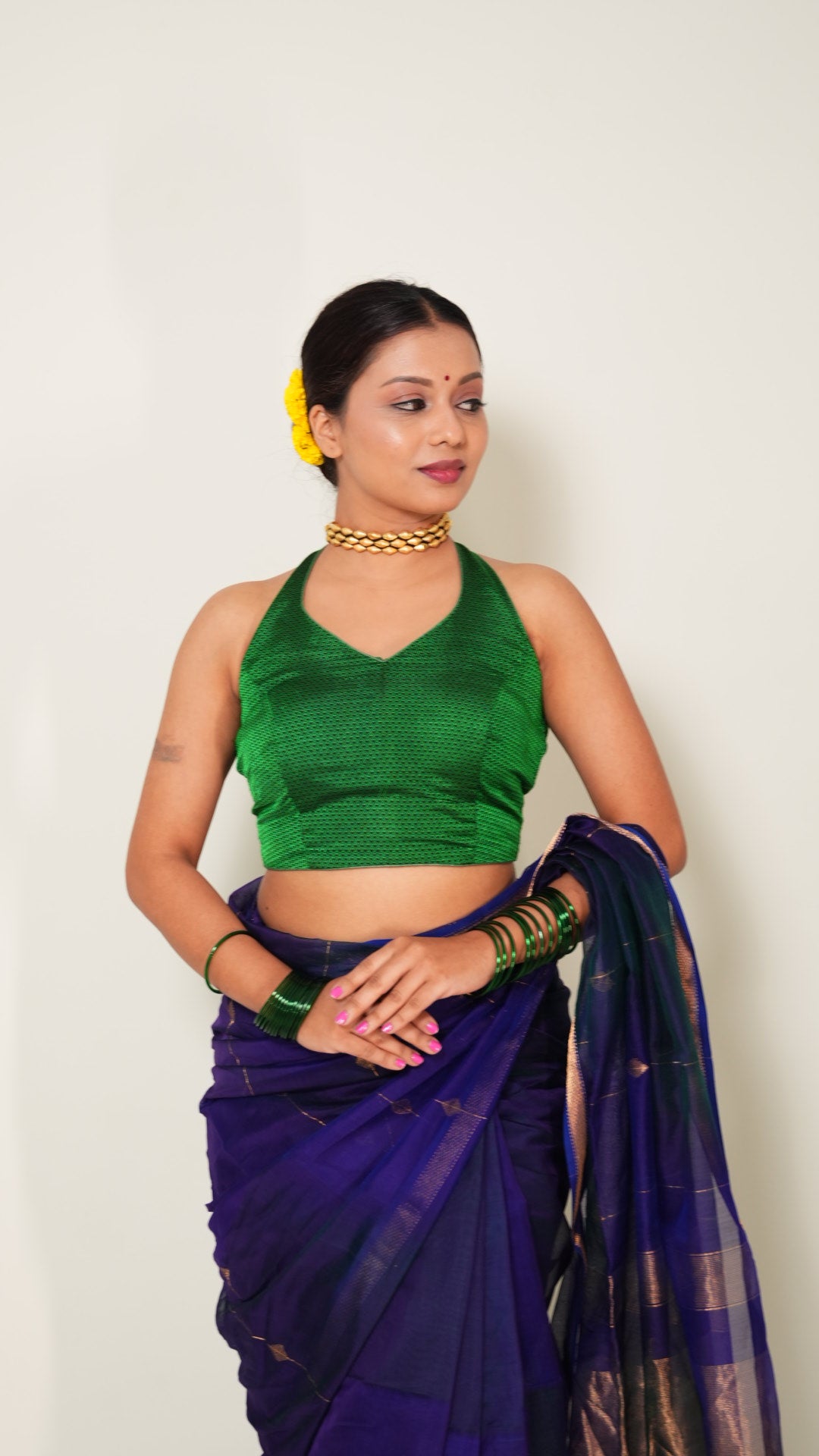 Green Halter Neck Padded Blouse