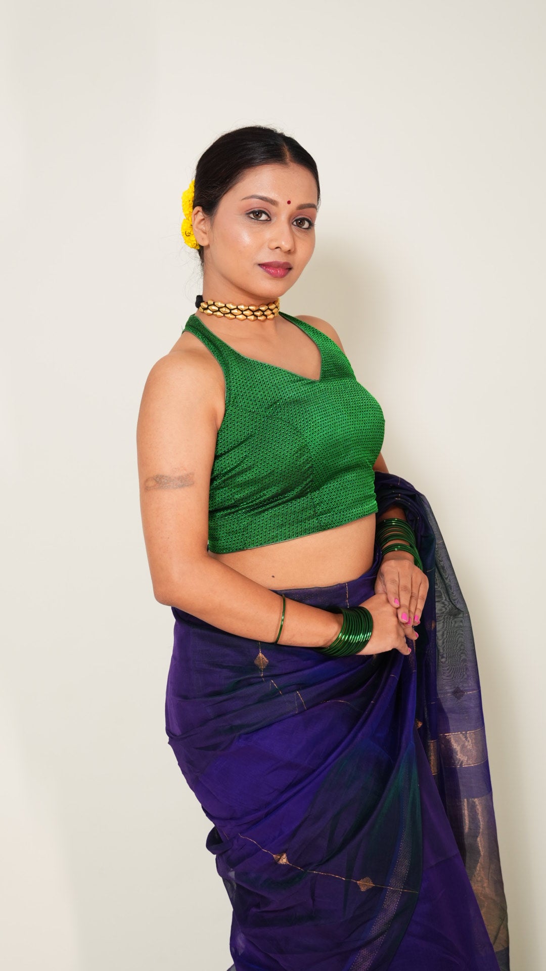 Green Halter Neck Padded Blouse