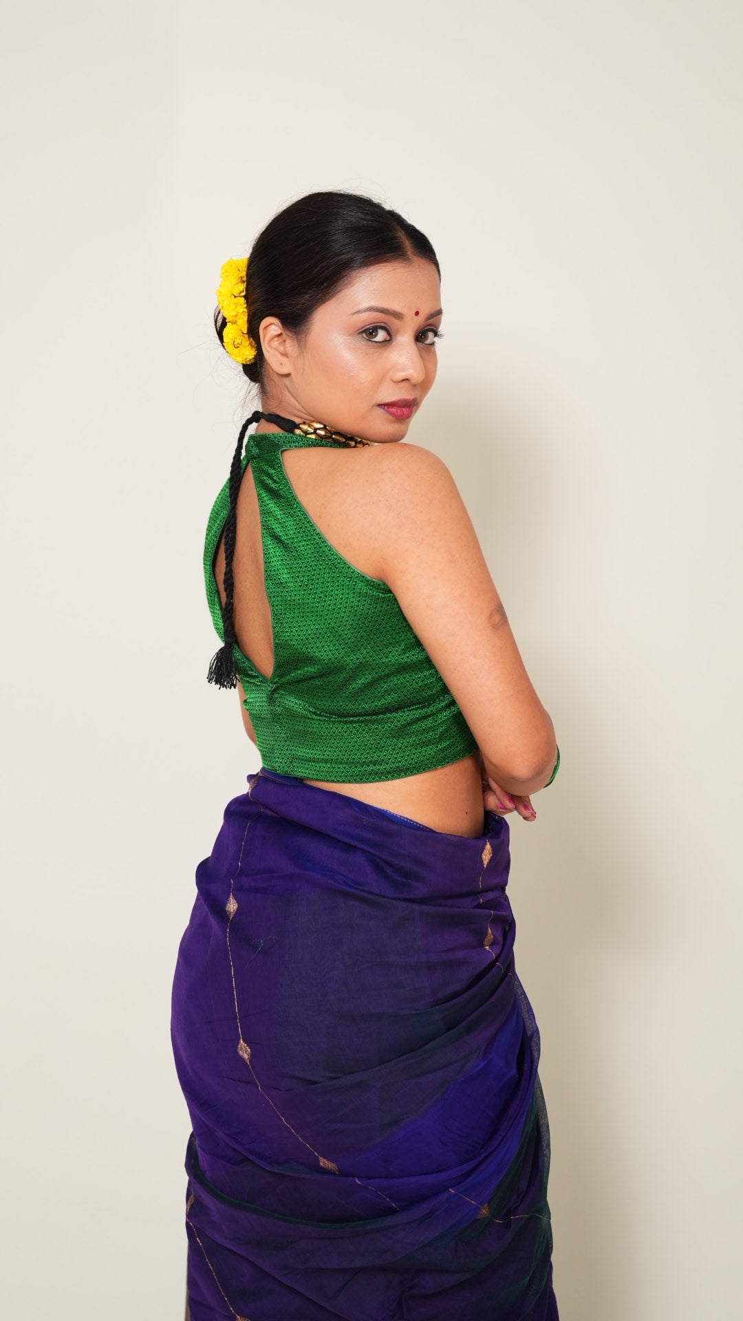 Green Halter Neck Padded Blouse