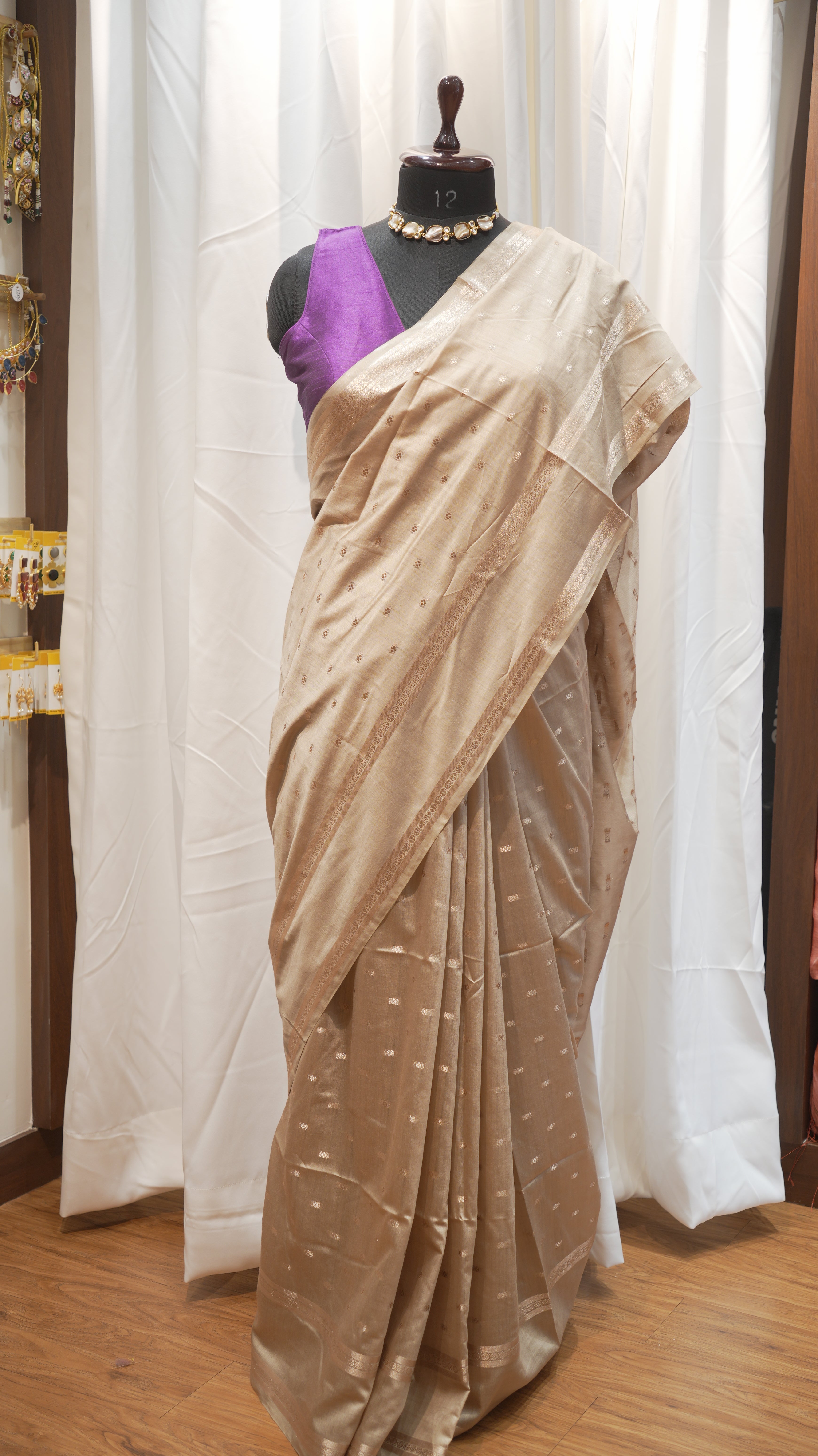 Champagne Gold Natural Art Silk Butti Saree