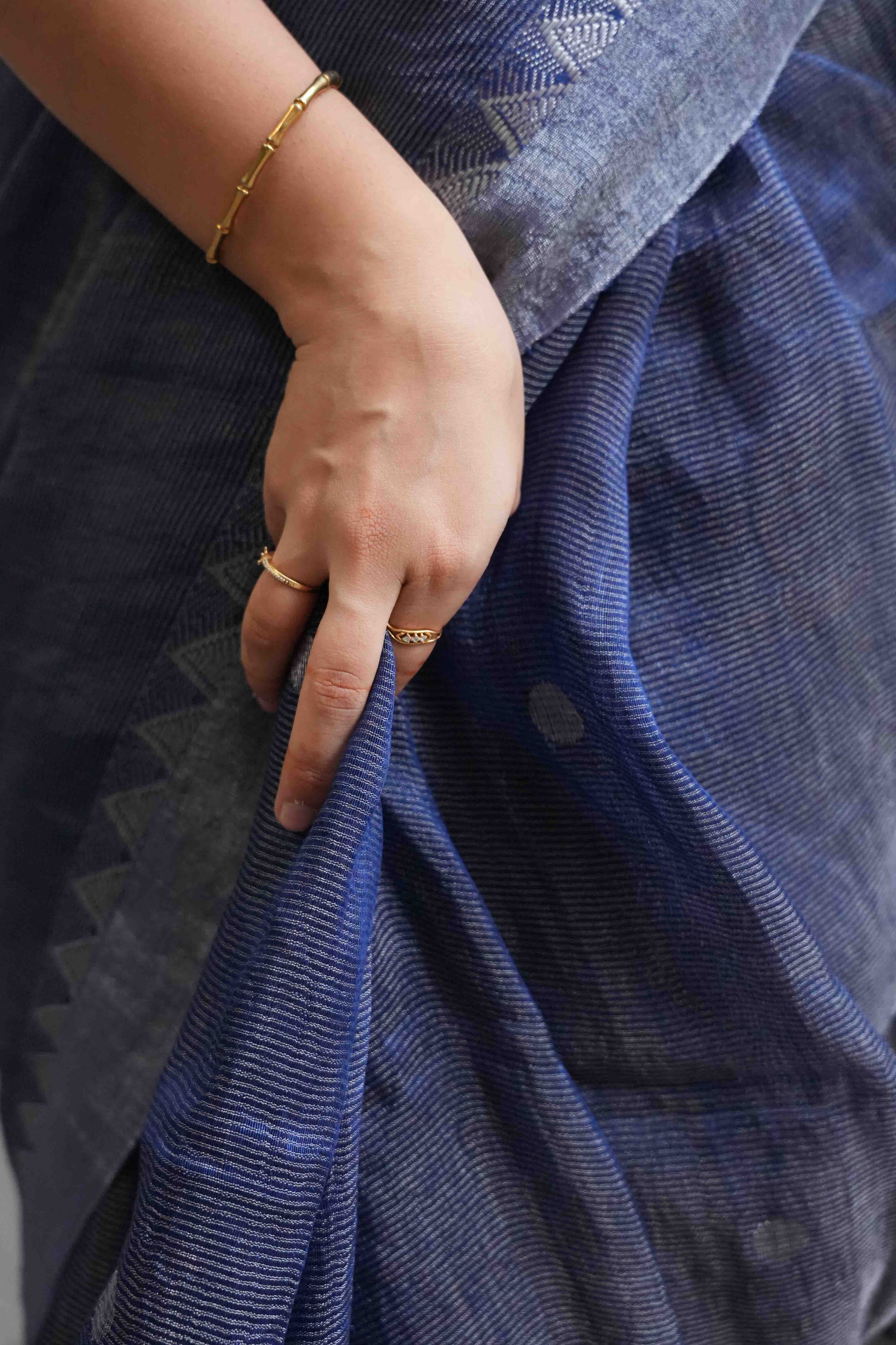Slate Blue Handloom Silk Tissue Linen Peacock Paithani Pallu Saree