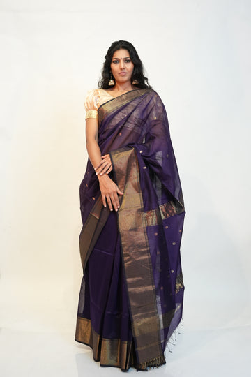 Purple Maheshwari Zari Butti Handloom Saree