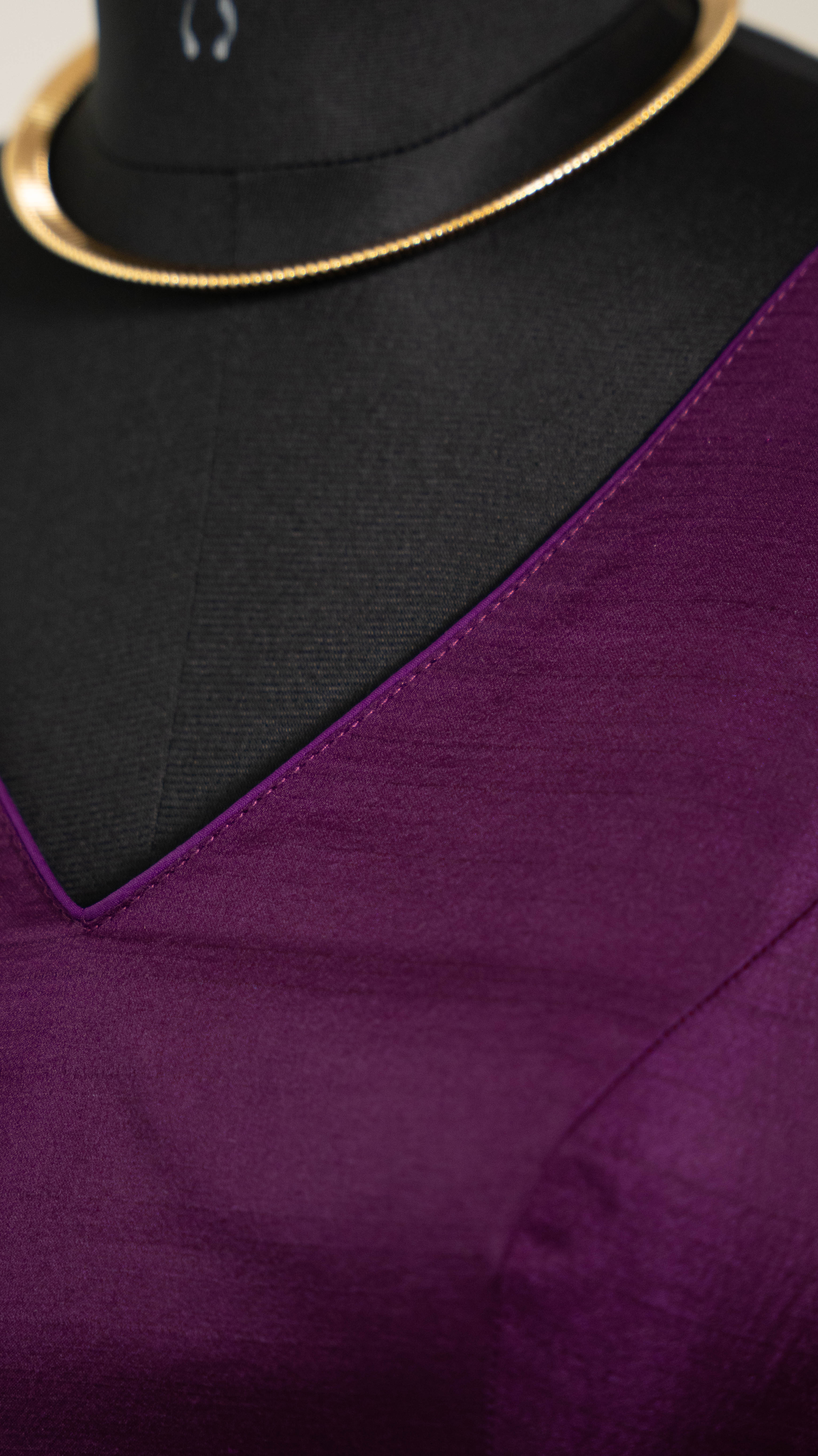 Purple Soft Silk V Neck Padded Blouse With Attached Sleeves