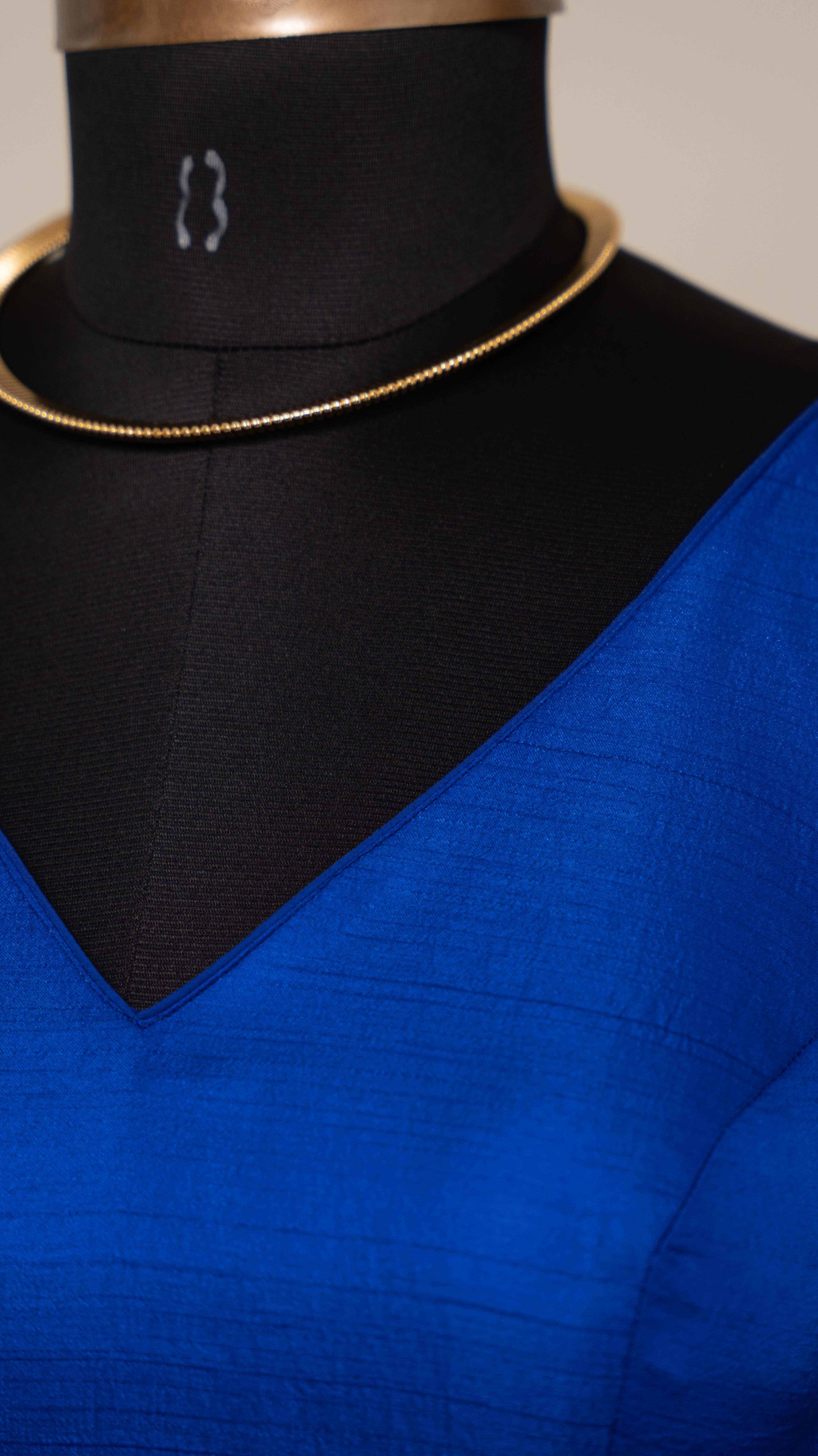 Electric Blue Soft Silk V Neck Padded Blouse With Attached Sleeves