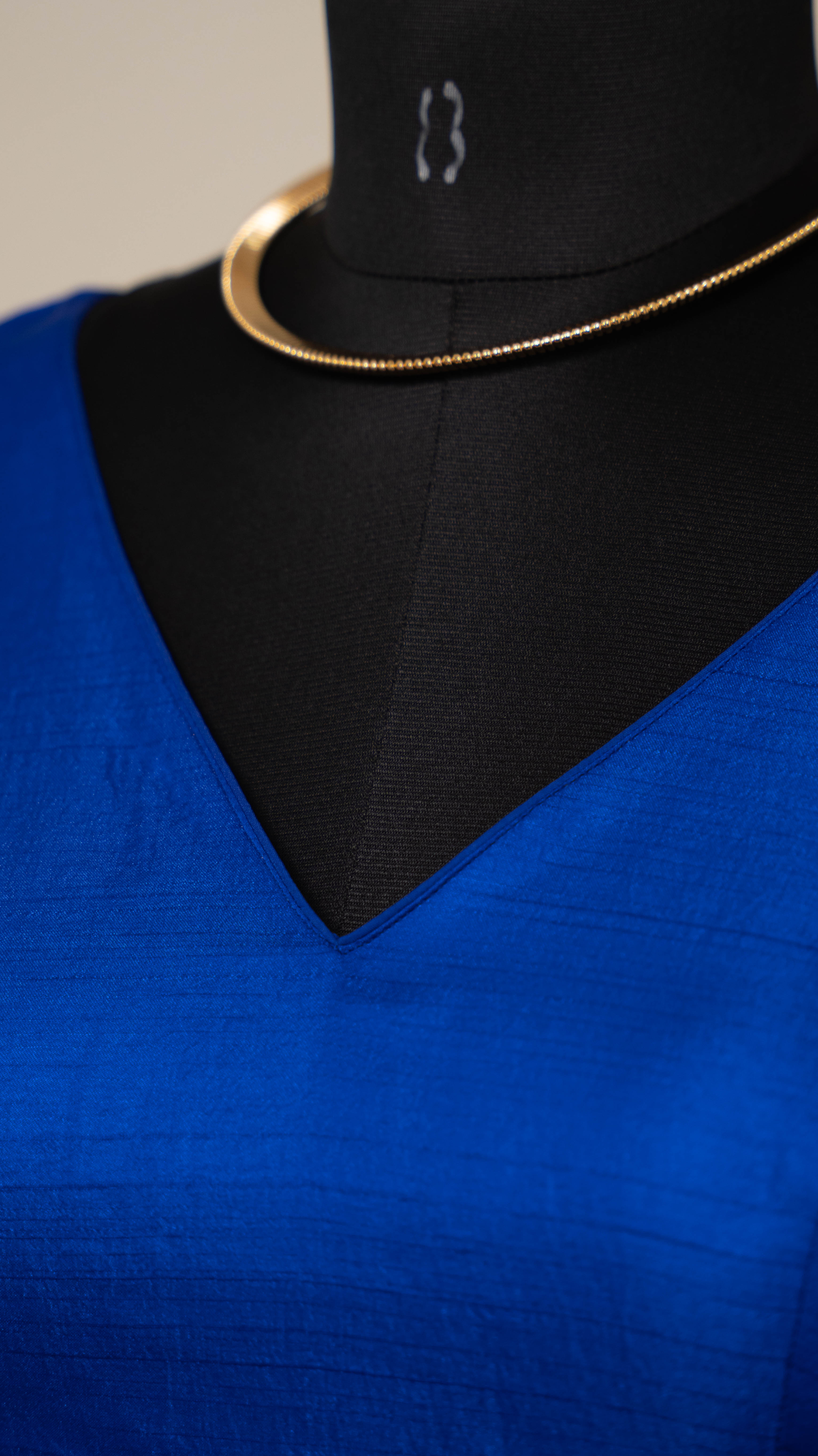Electric Blue Soft Silk V Neck Padded Blouse With Attached Sleeves