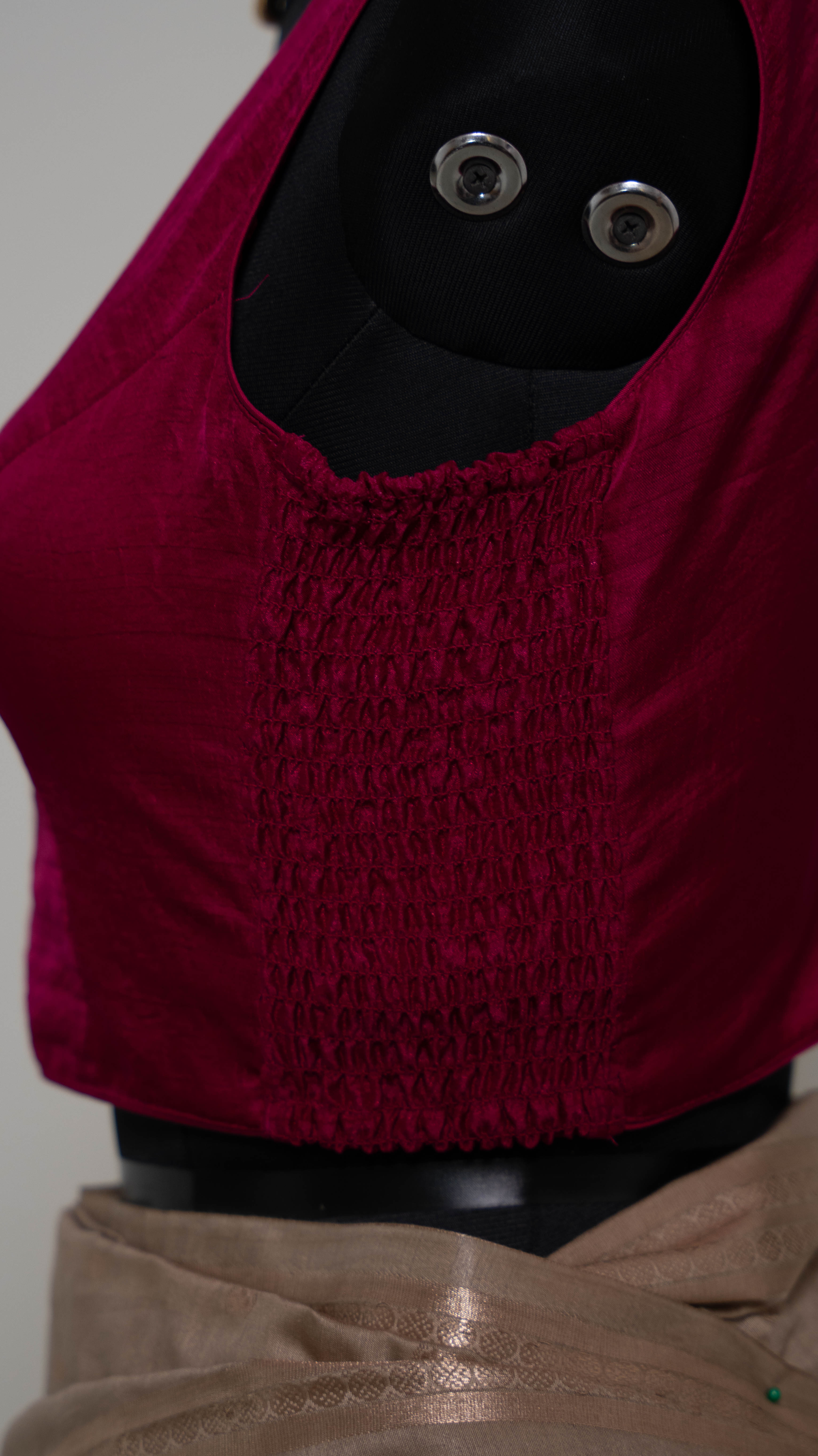 Magenta Soft Silk V Neck Padded Blouse With Attached Sleeves
