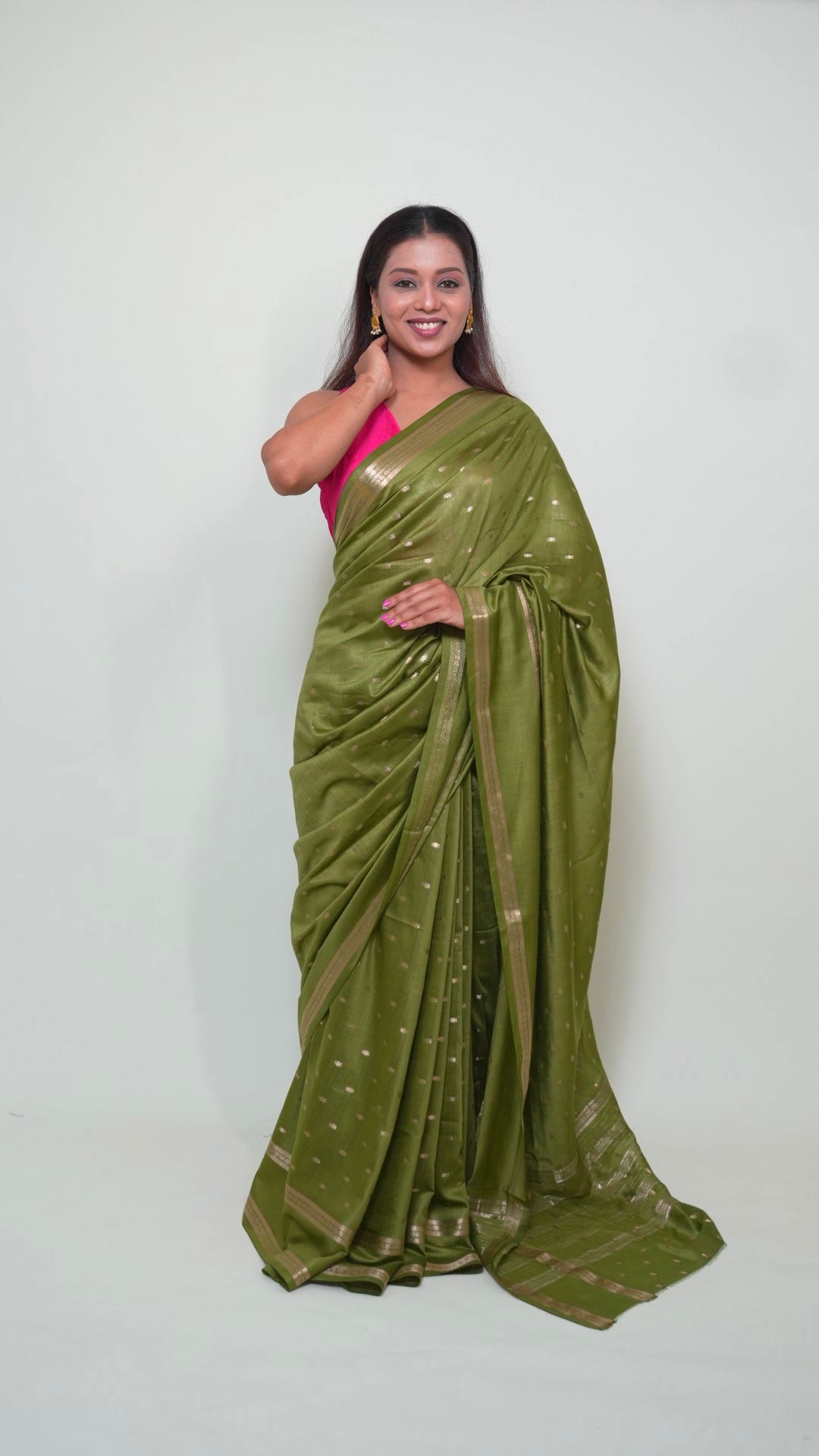 Olive Green Natural Art Silk Butti Saree