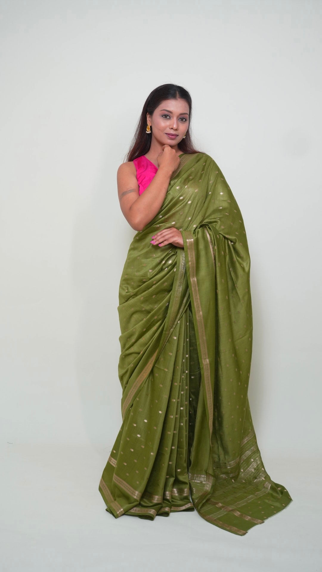 Olive Green Natural Art Silk Butti Saree