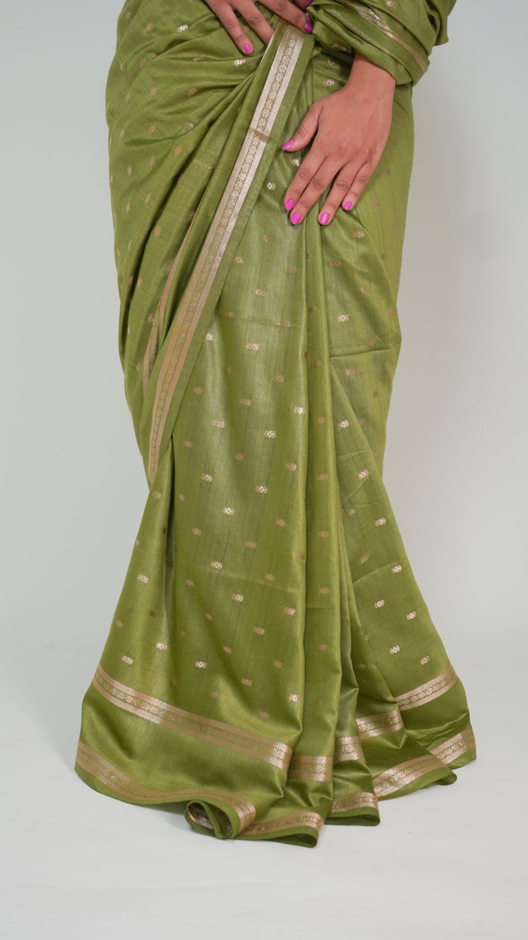 Olive Green Natural Art Silk Butti Saree