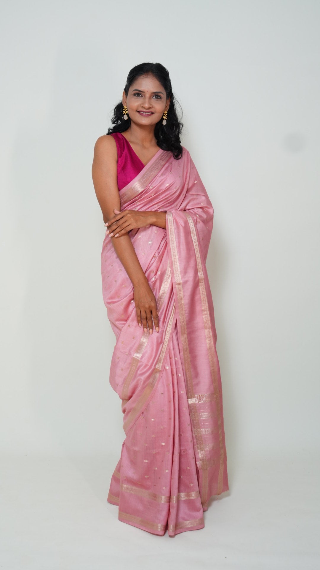 Baby Pink Natural Art Silk Butti Saree