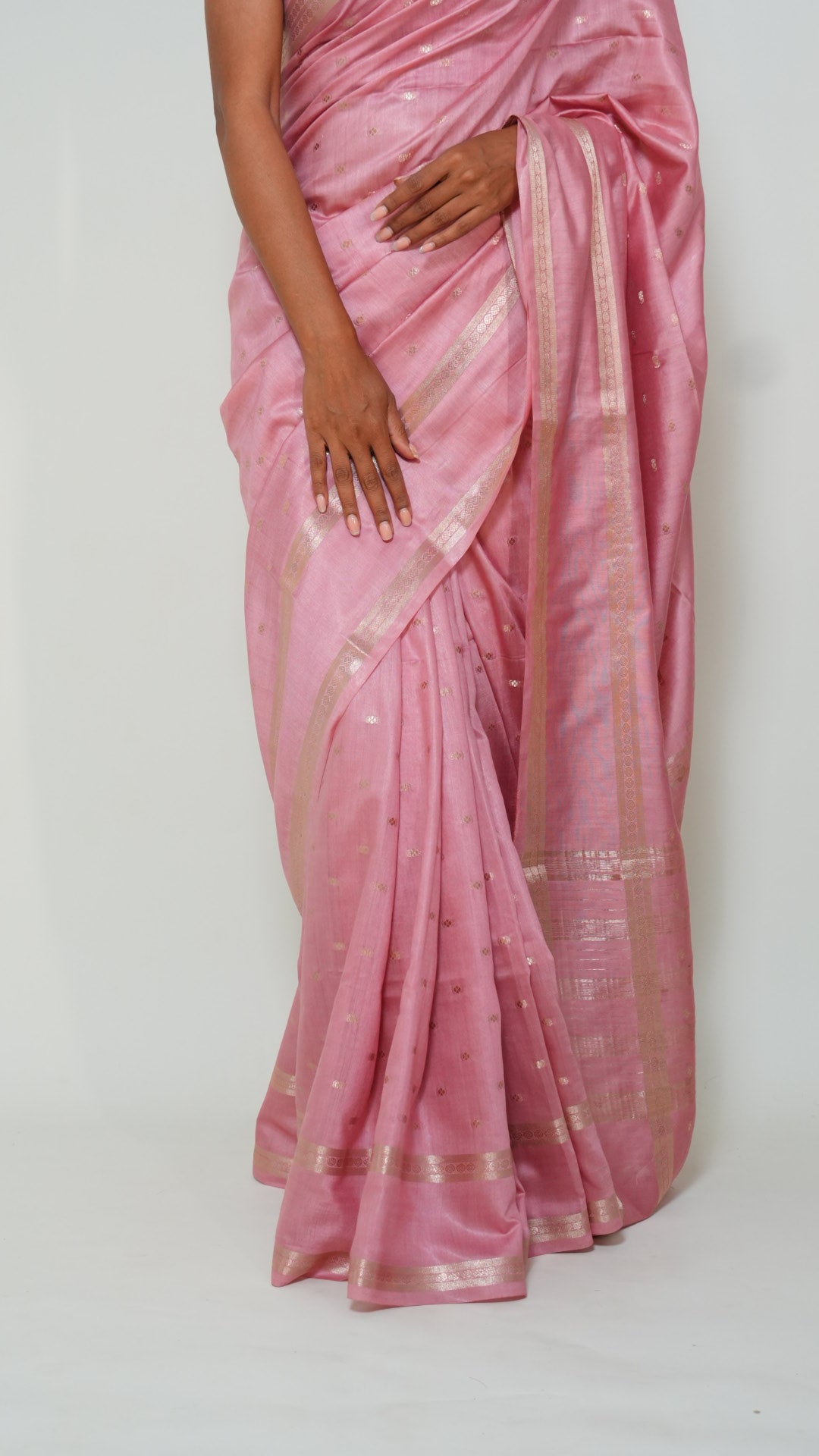 Baby Pink Natural Art Silk Butti Saree