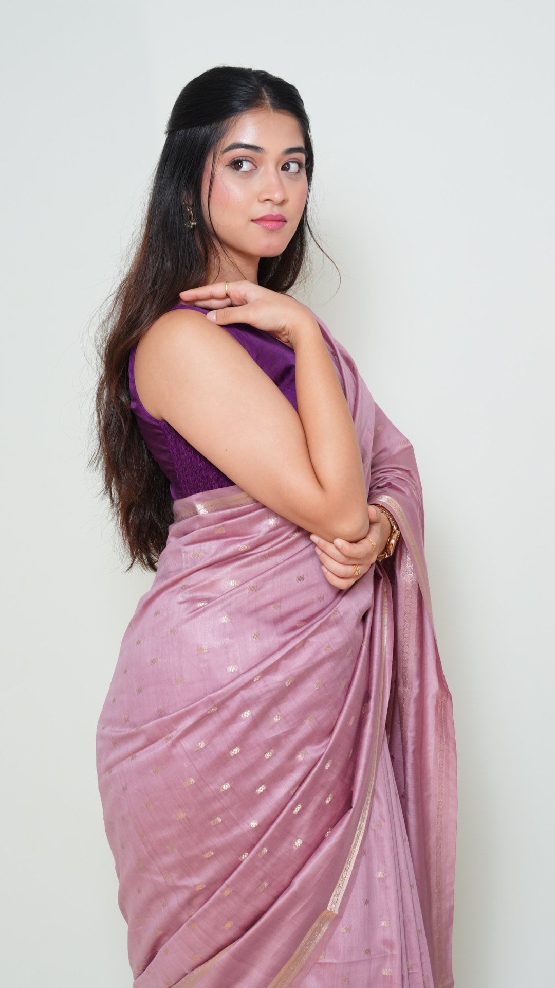 Dusty Pink Natural Art Silk Butti Saree