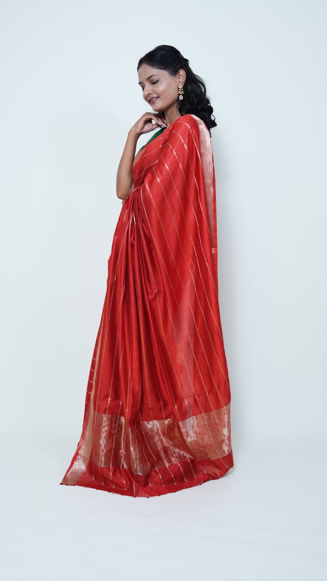 Red Natural Art Silk Stripes Saree