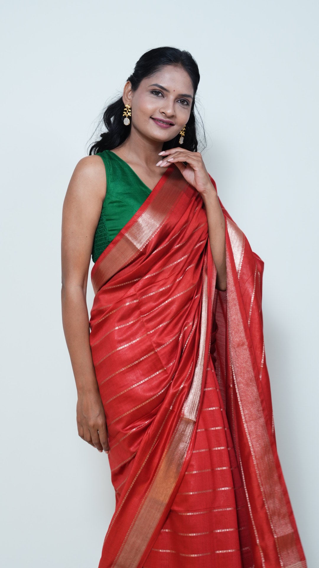 Red Natural Art Silk Stripes Saree