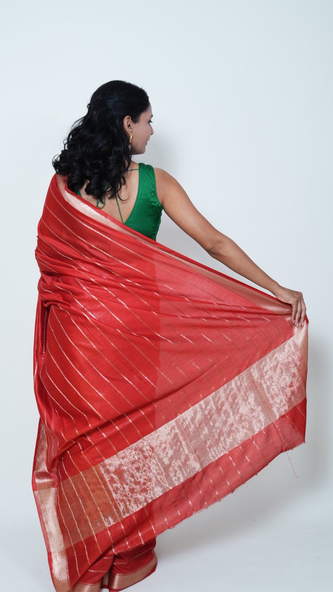 Red Natural Art Silk Stripes Saree
