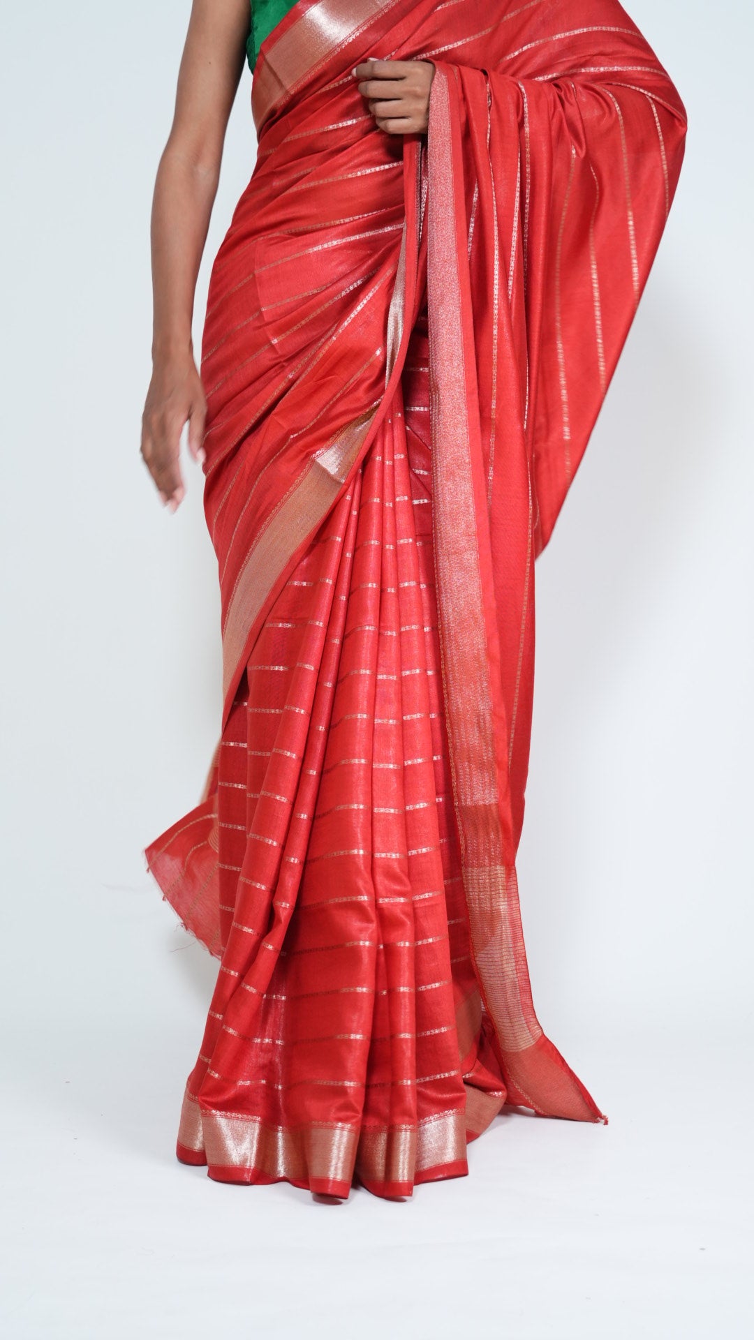 Red Natural Art Silk Stripes Saree