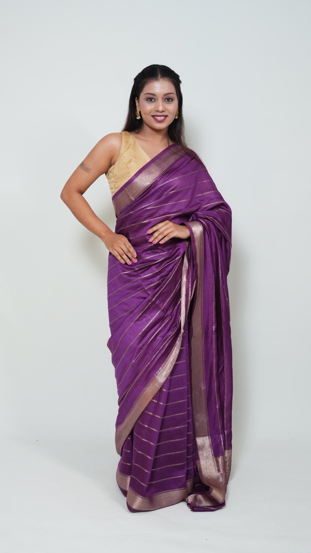 Purple Natural Art Silk Stripes Saree