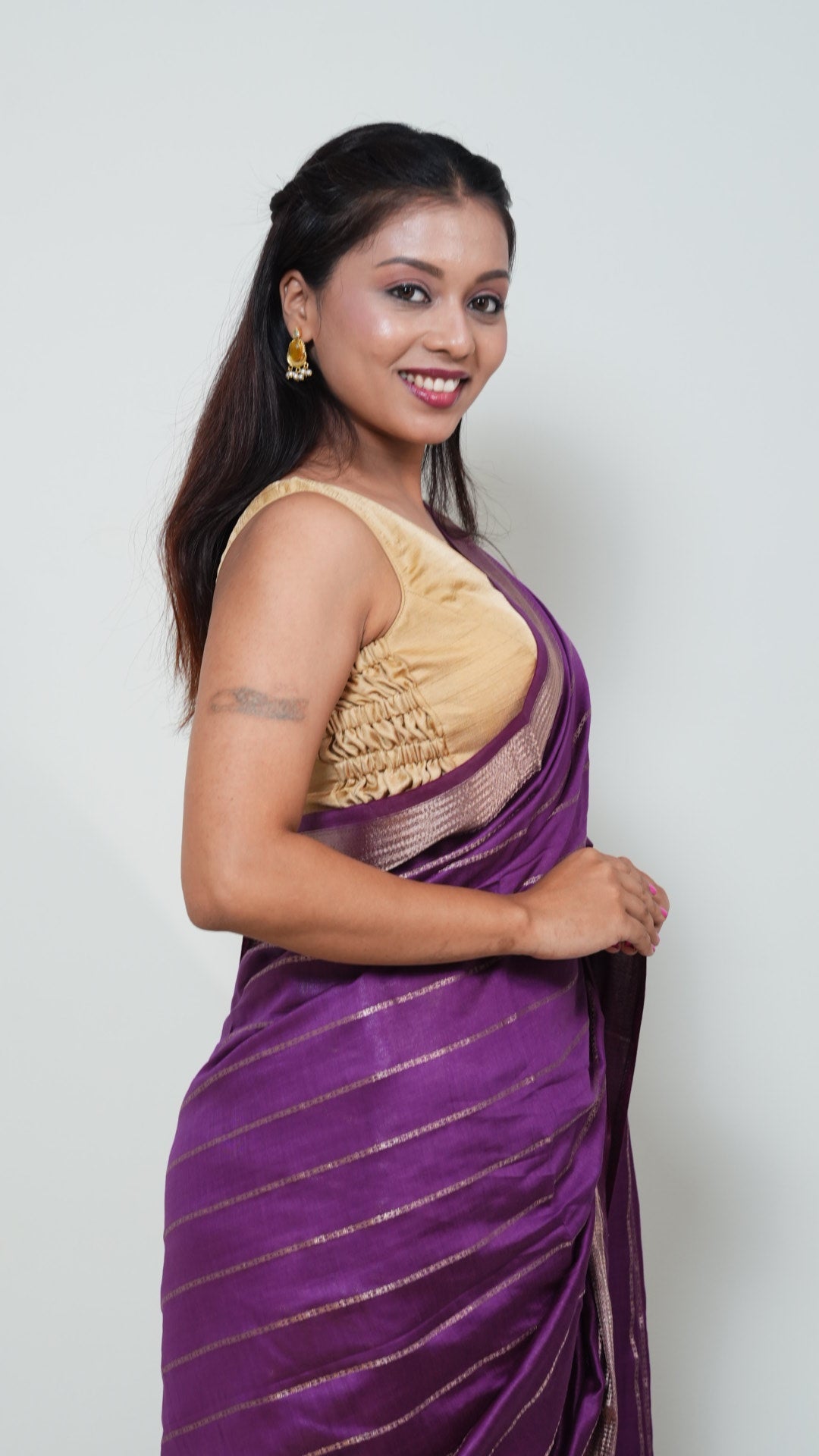 Purple Natural Art Silk Stripes Saree