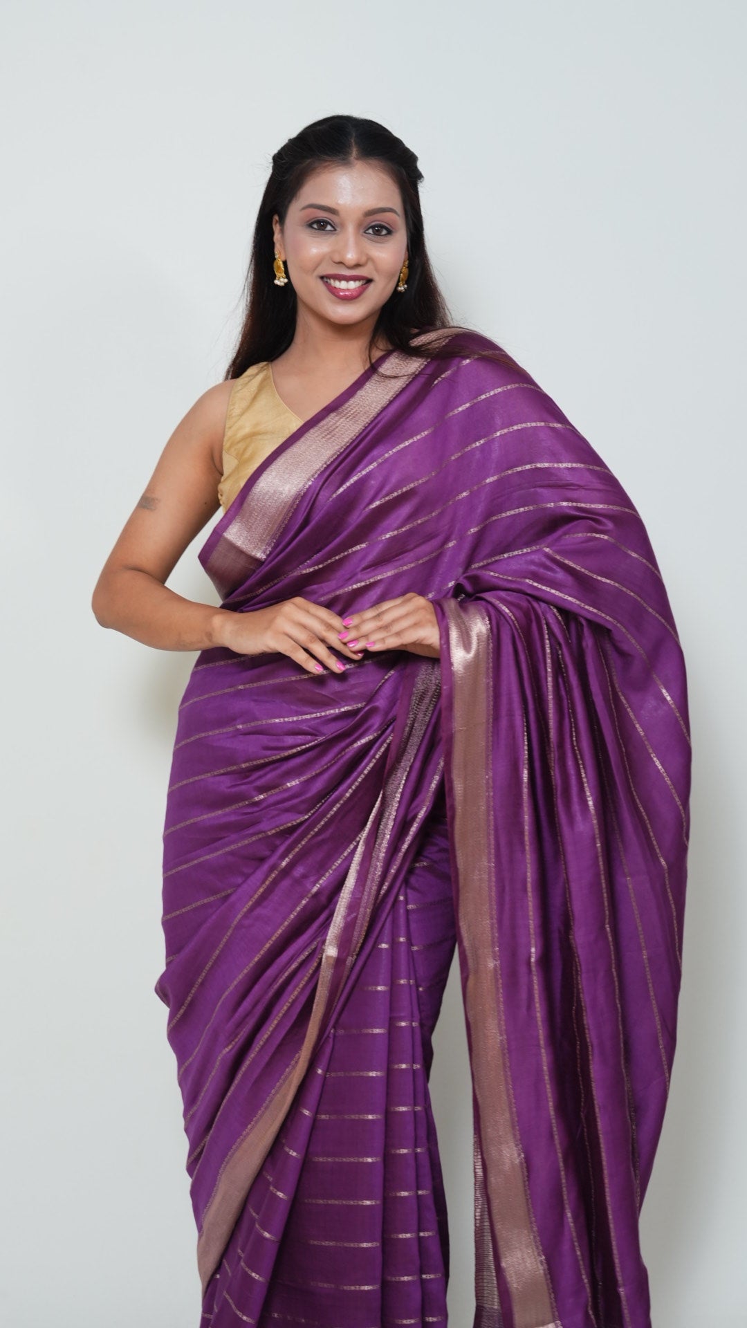 Purple Natural Art Silk Stripes Saree