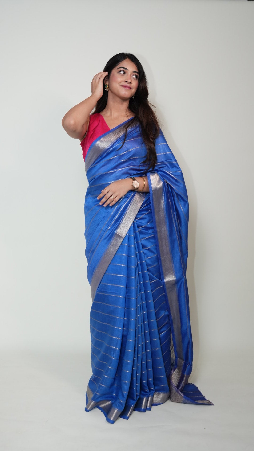 Blue Natural Art Silk Stripes Saree
