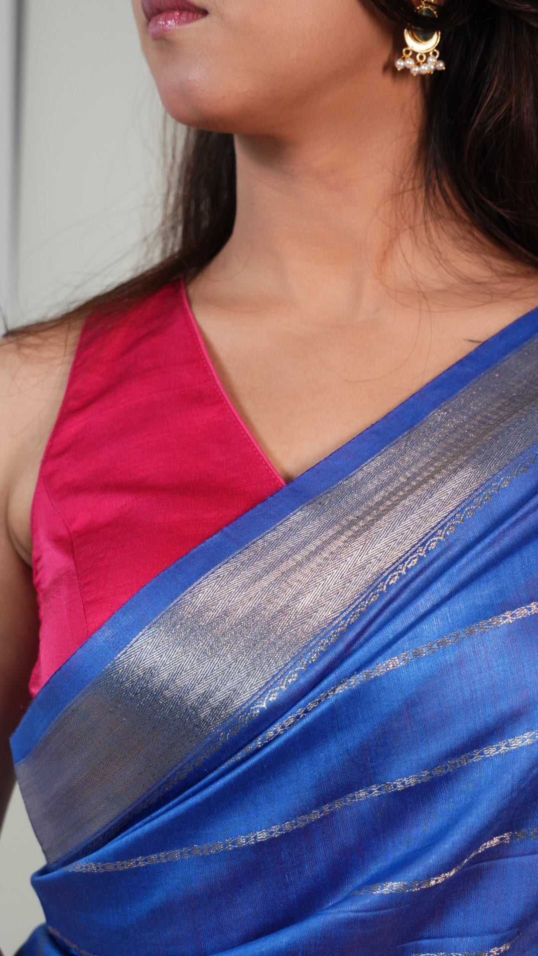Blue Natural Art Silk Stripes Saree