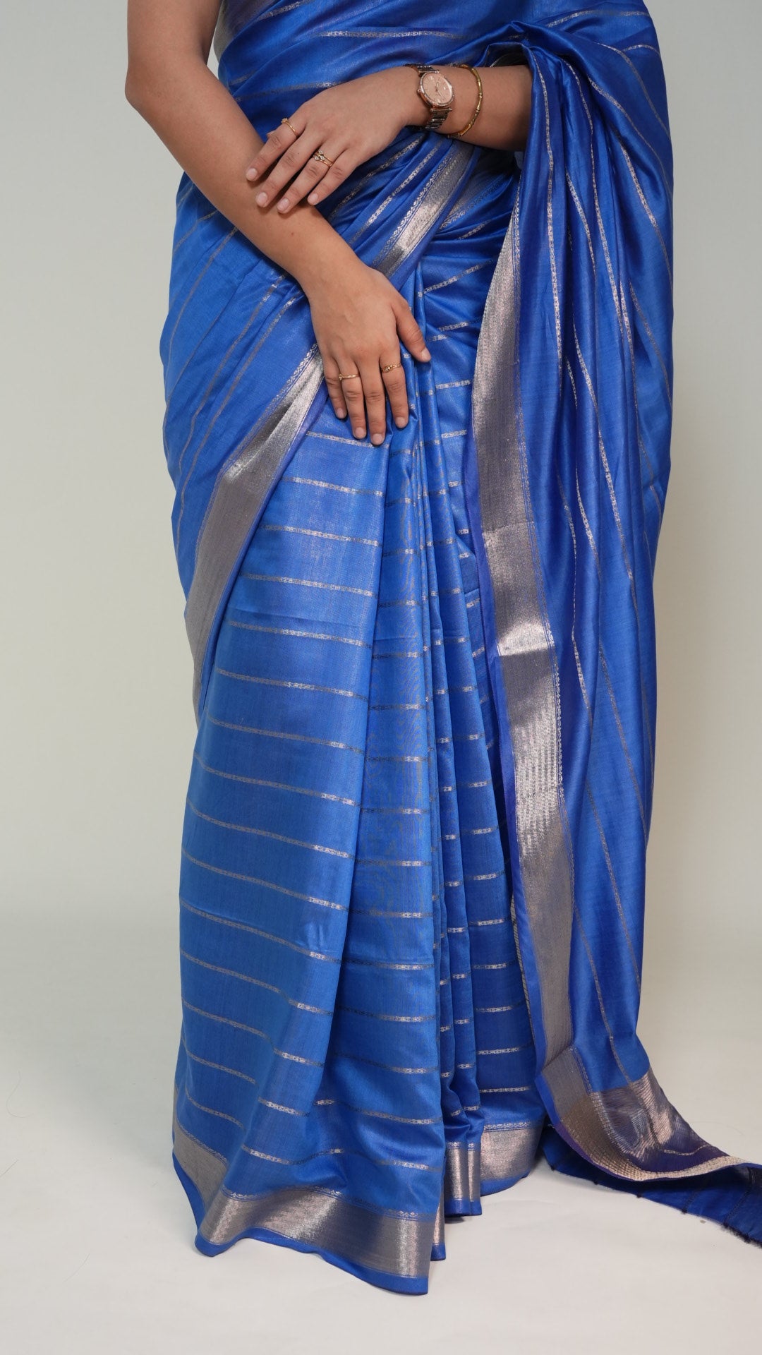 Blue Natural Art Silk Stripes Saree