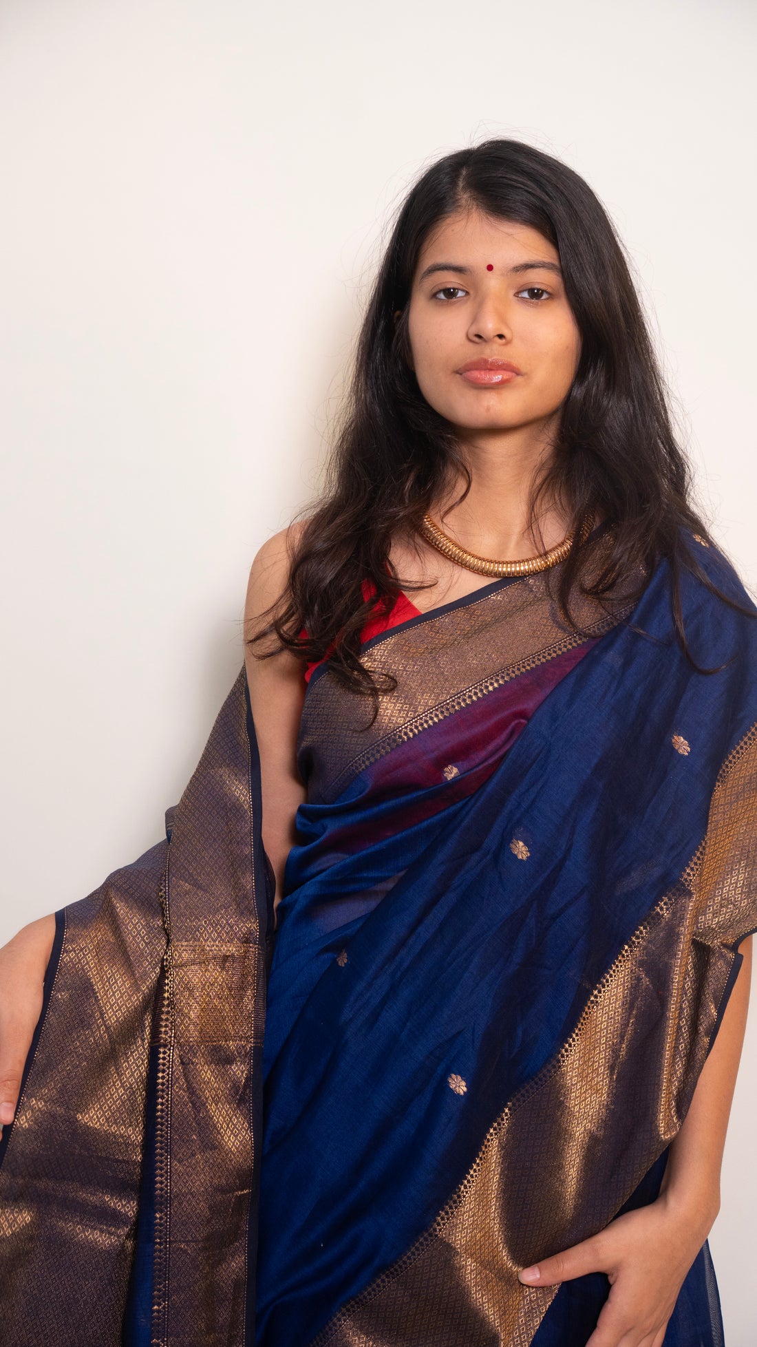 Blue Handloom Maheshwari Ruhi Butti Cotton Silk Saree