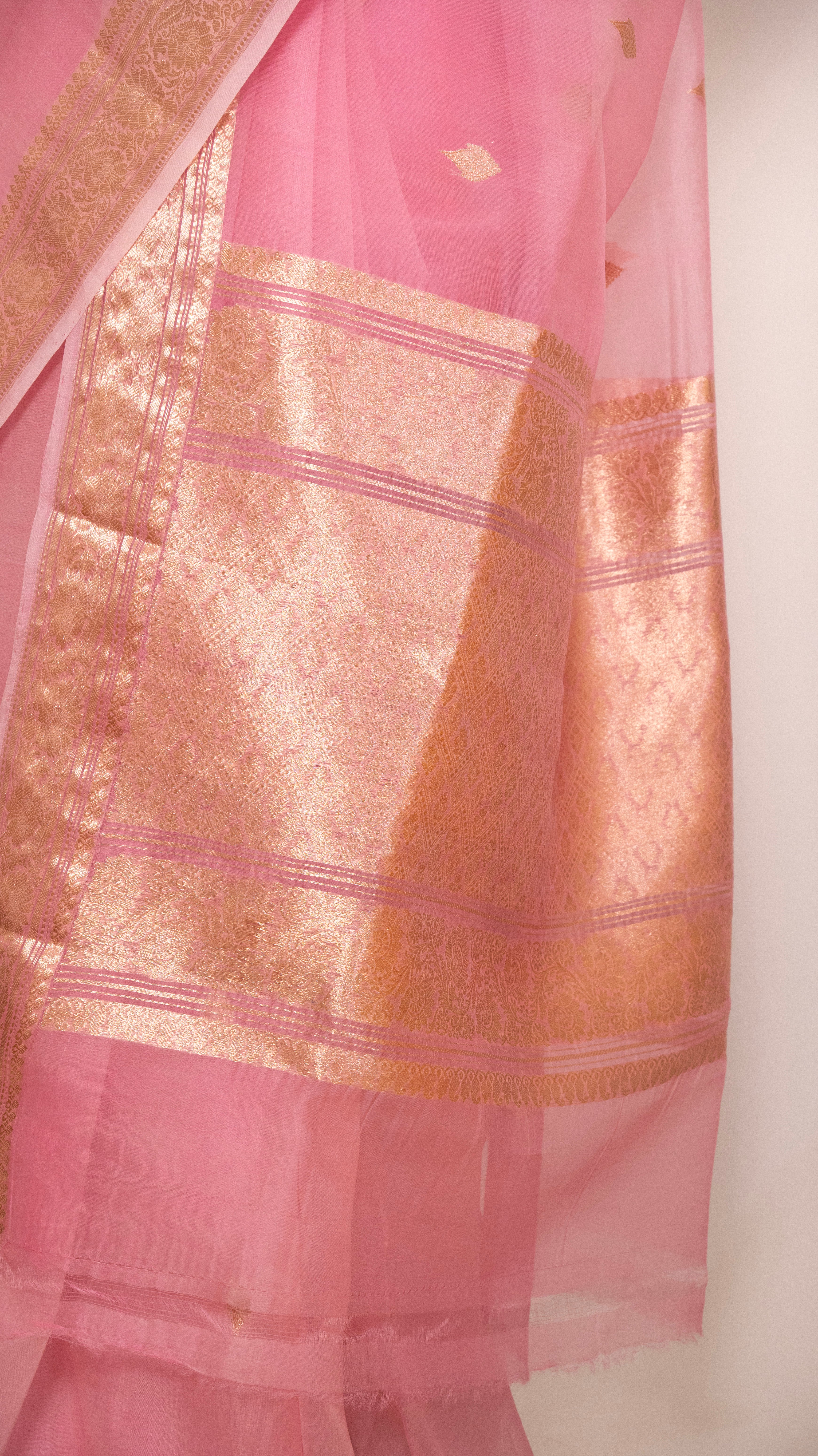 Baby Pink Kora Silk Handloom Banarasi Saree