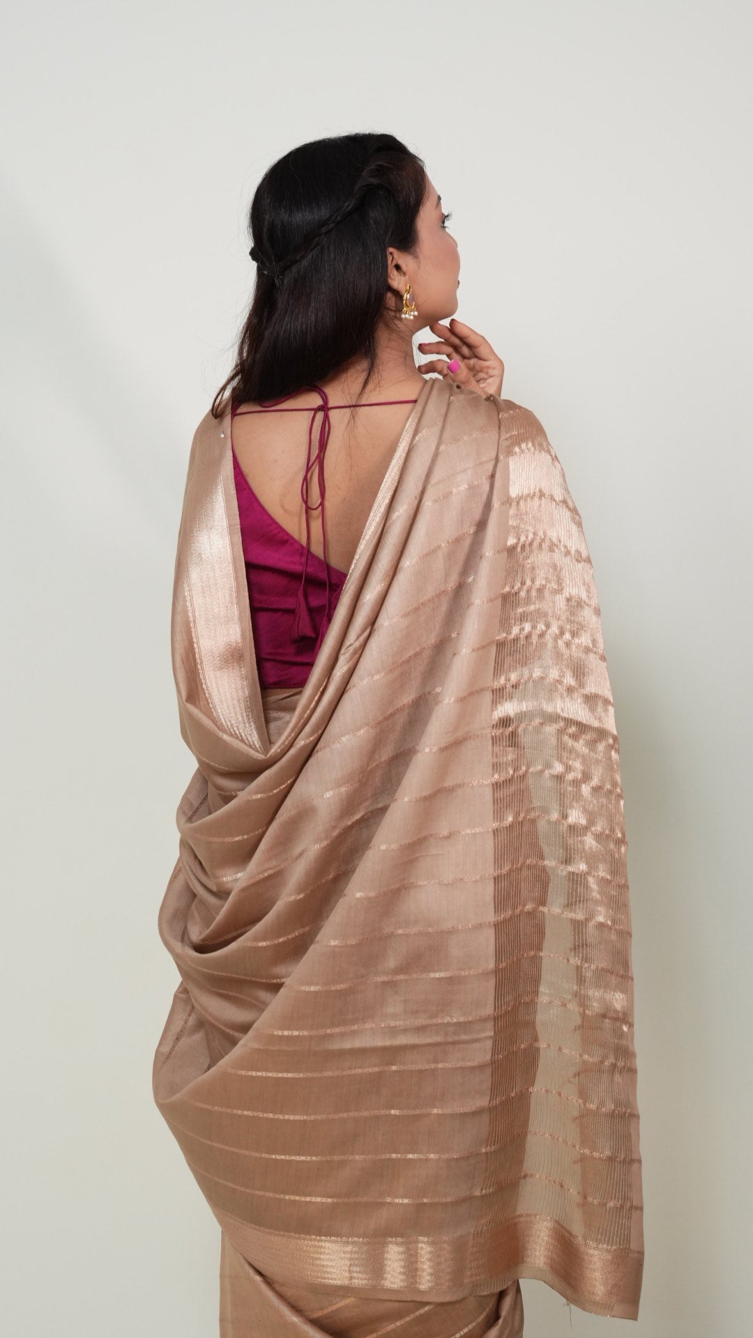 Champagne Gold Natural Art Silk Stripes Saree