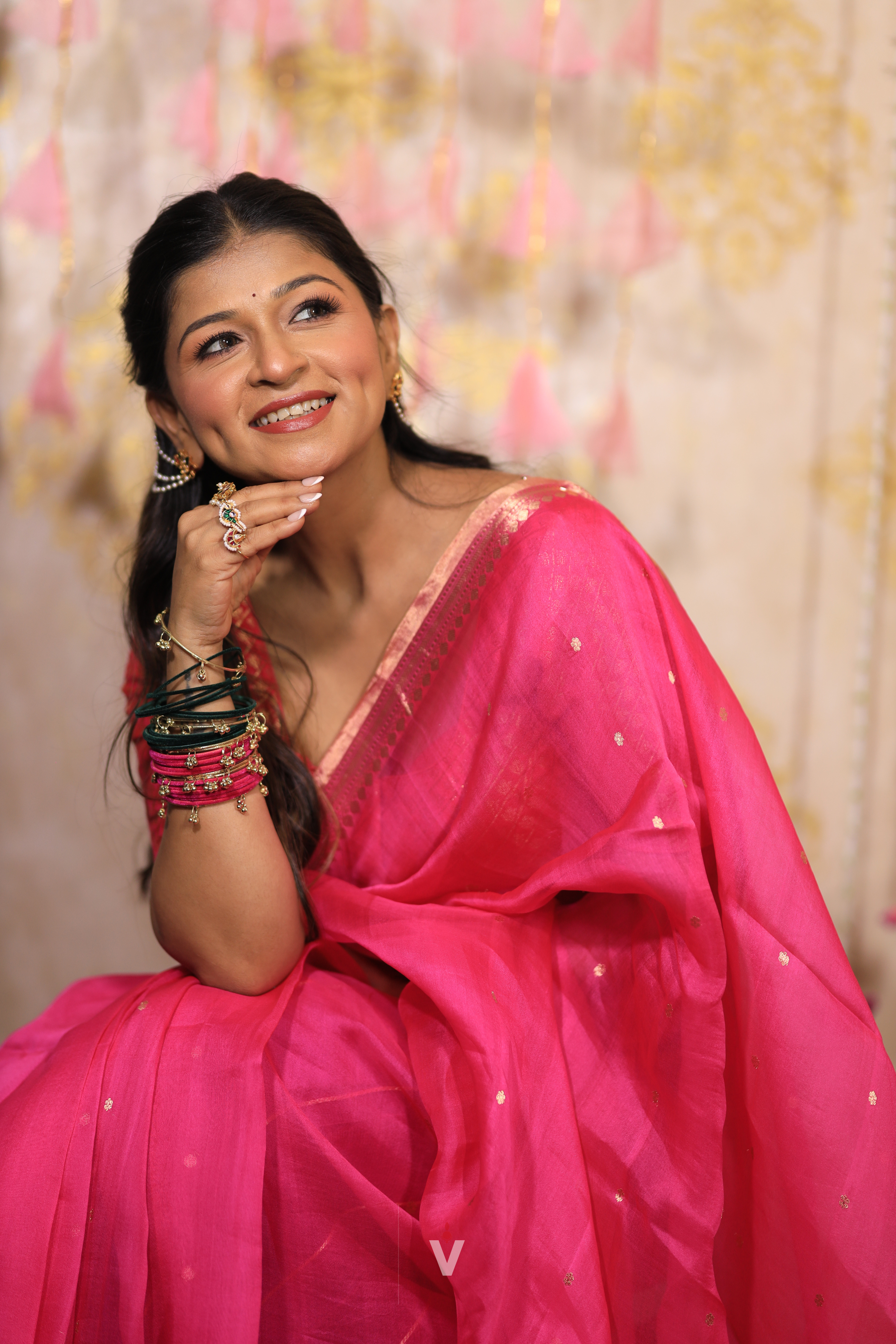 Vishmi Authentic Hot Pink Kora Silk Handloom Banarasi Saree for weddings, festivals and special occasions