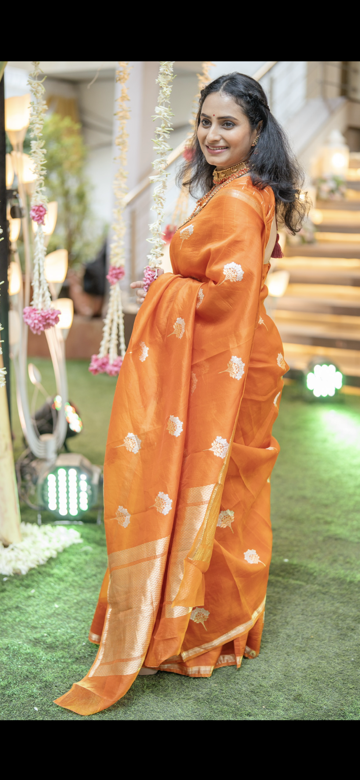 Orange Handloom Pure Kora Silk Brocade pallu Banarasi Saree