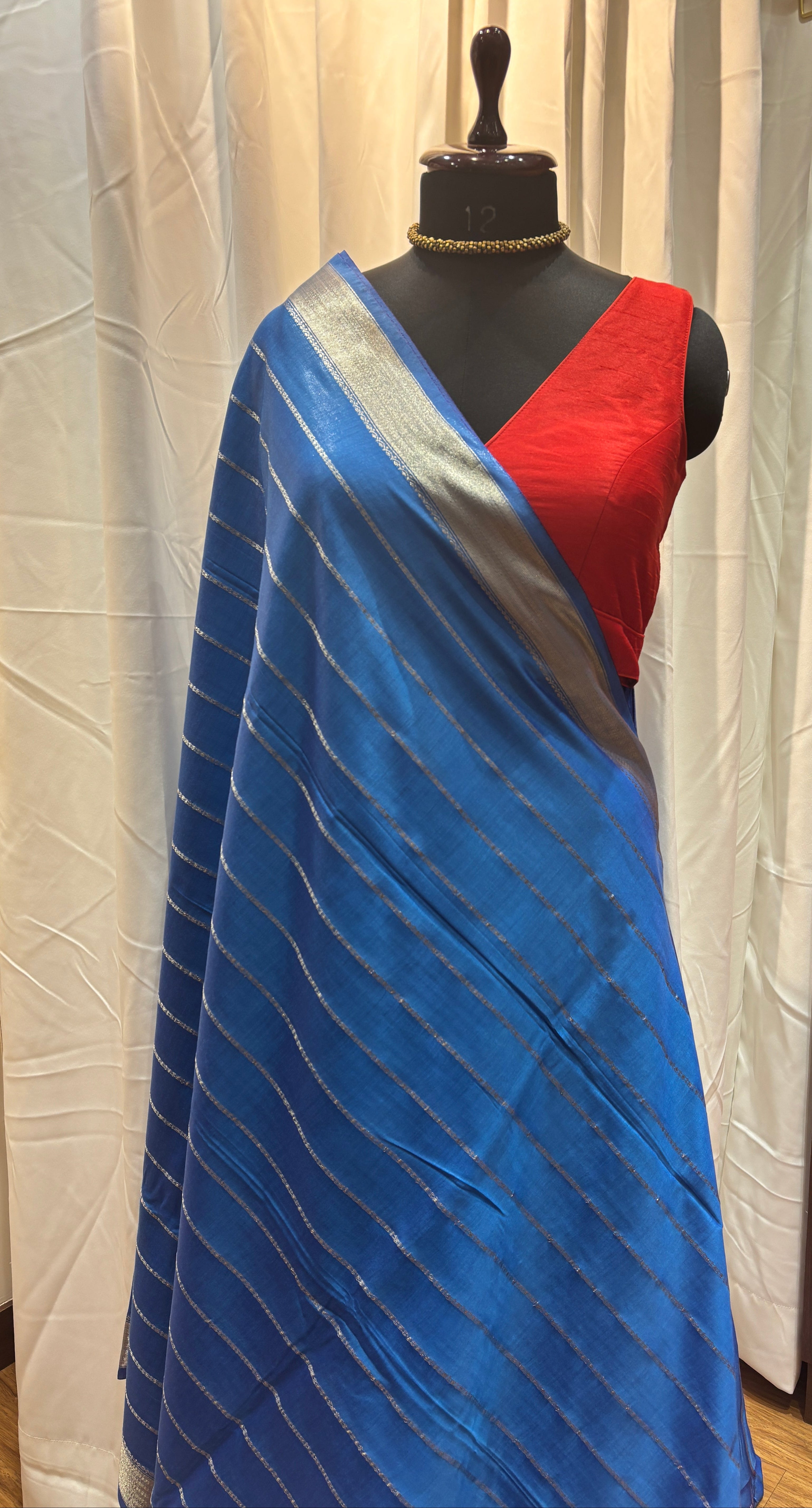 Blue Natural Art Silk Stripes Saree