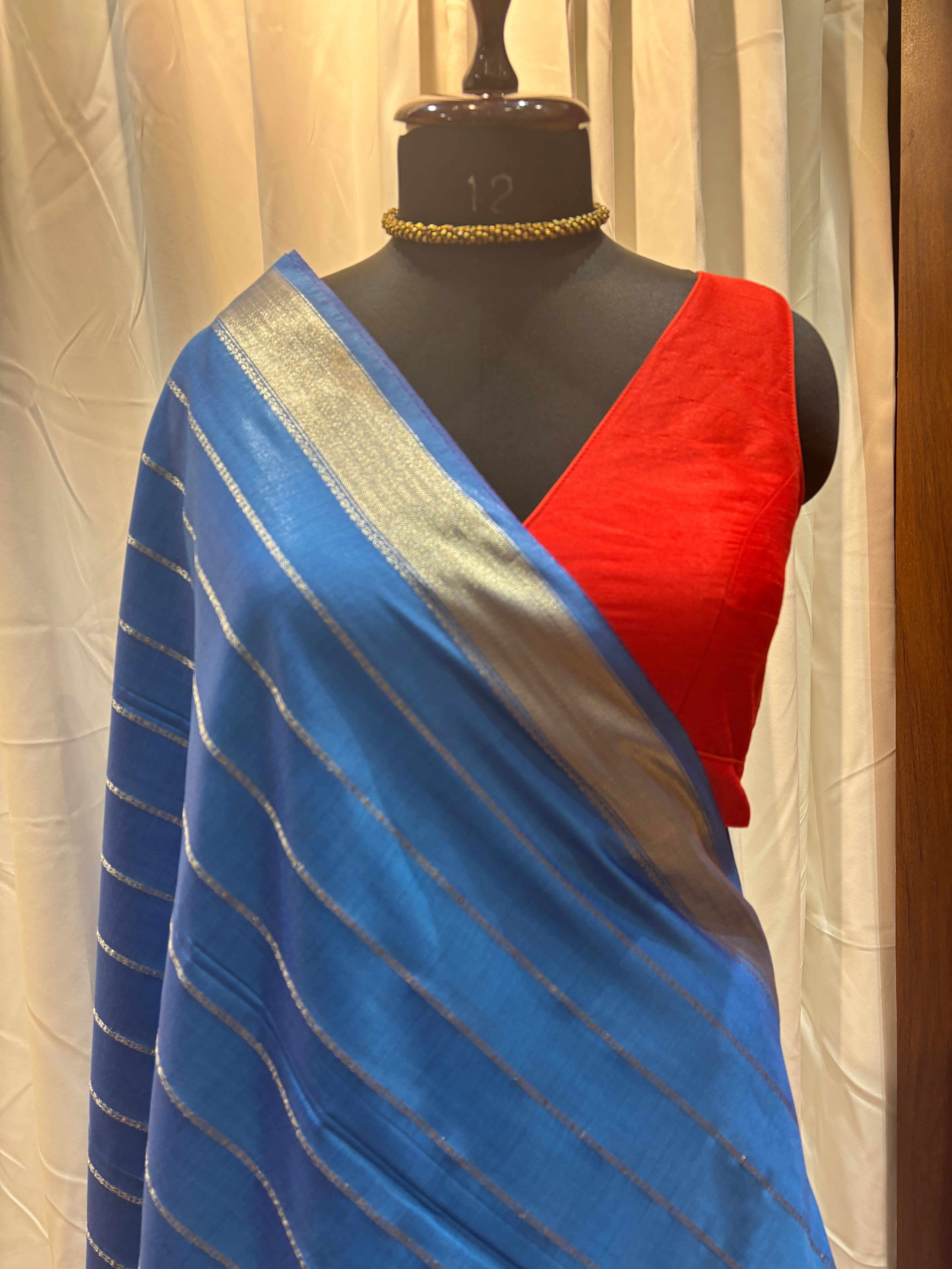 Blue Natural Art Silk Stripes Saree