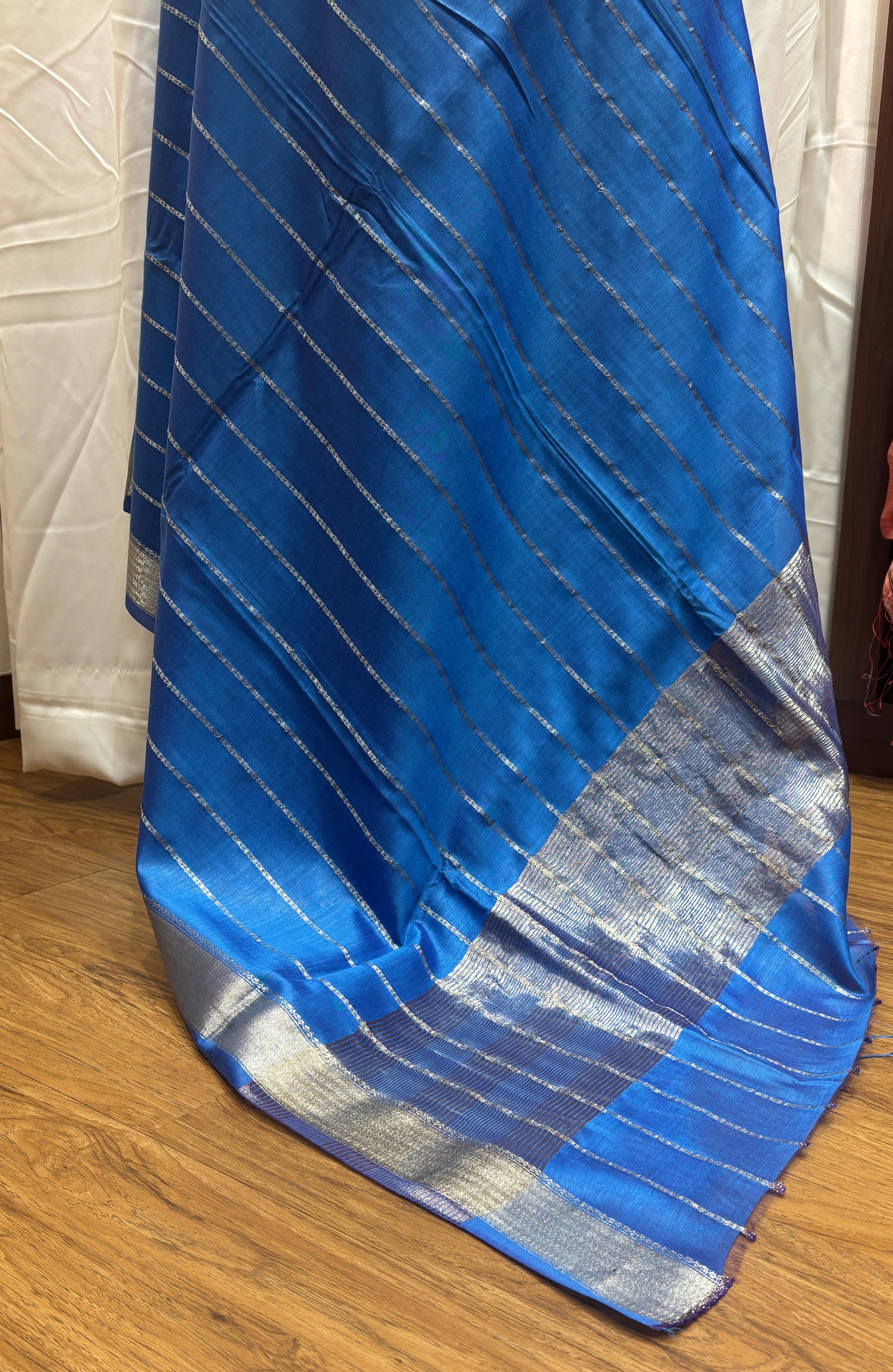 Blue Natural Art Silk Stripes Saree