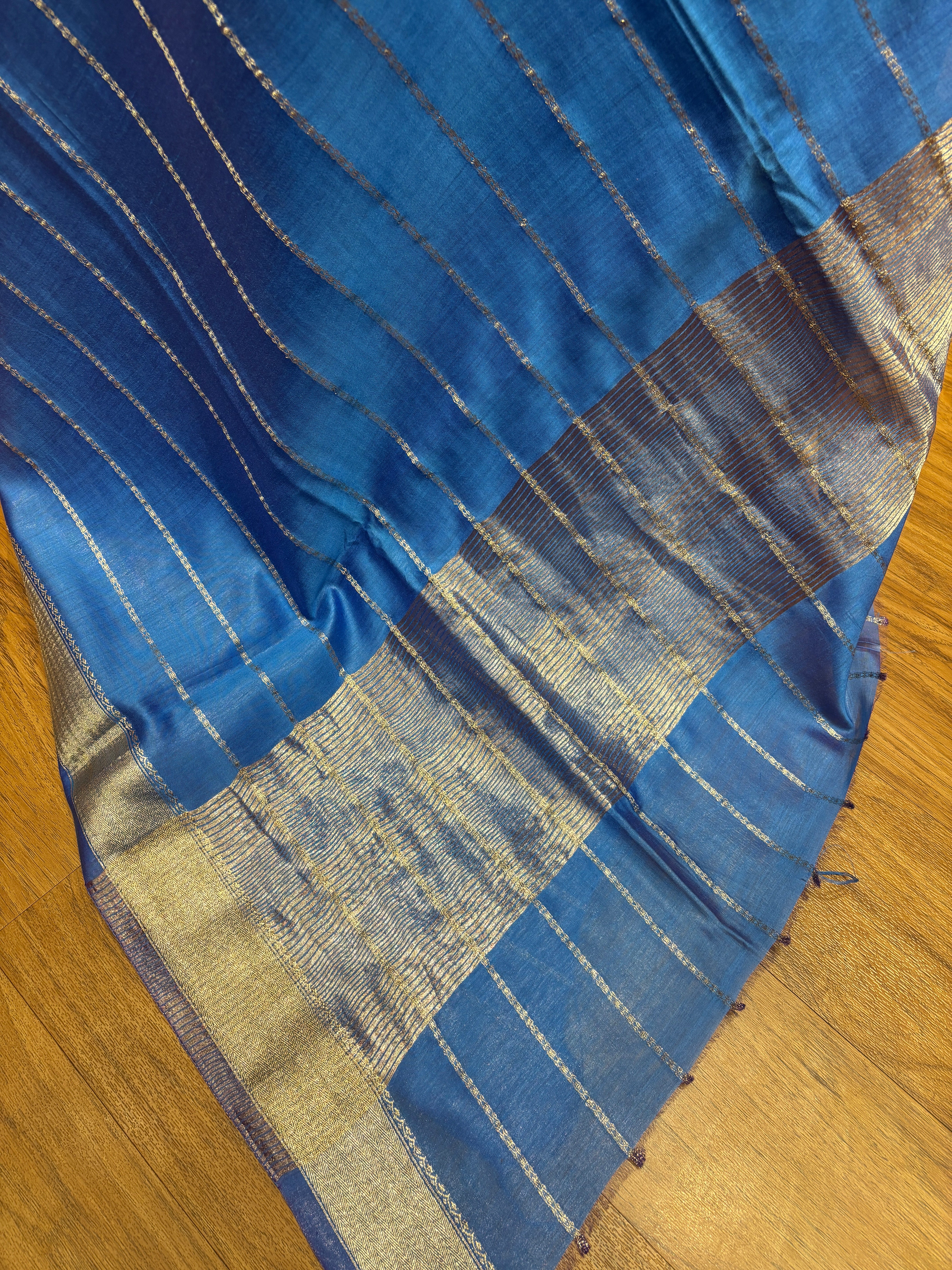 Blue Natural Art Silk Stripes Saree